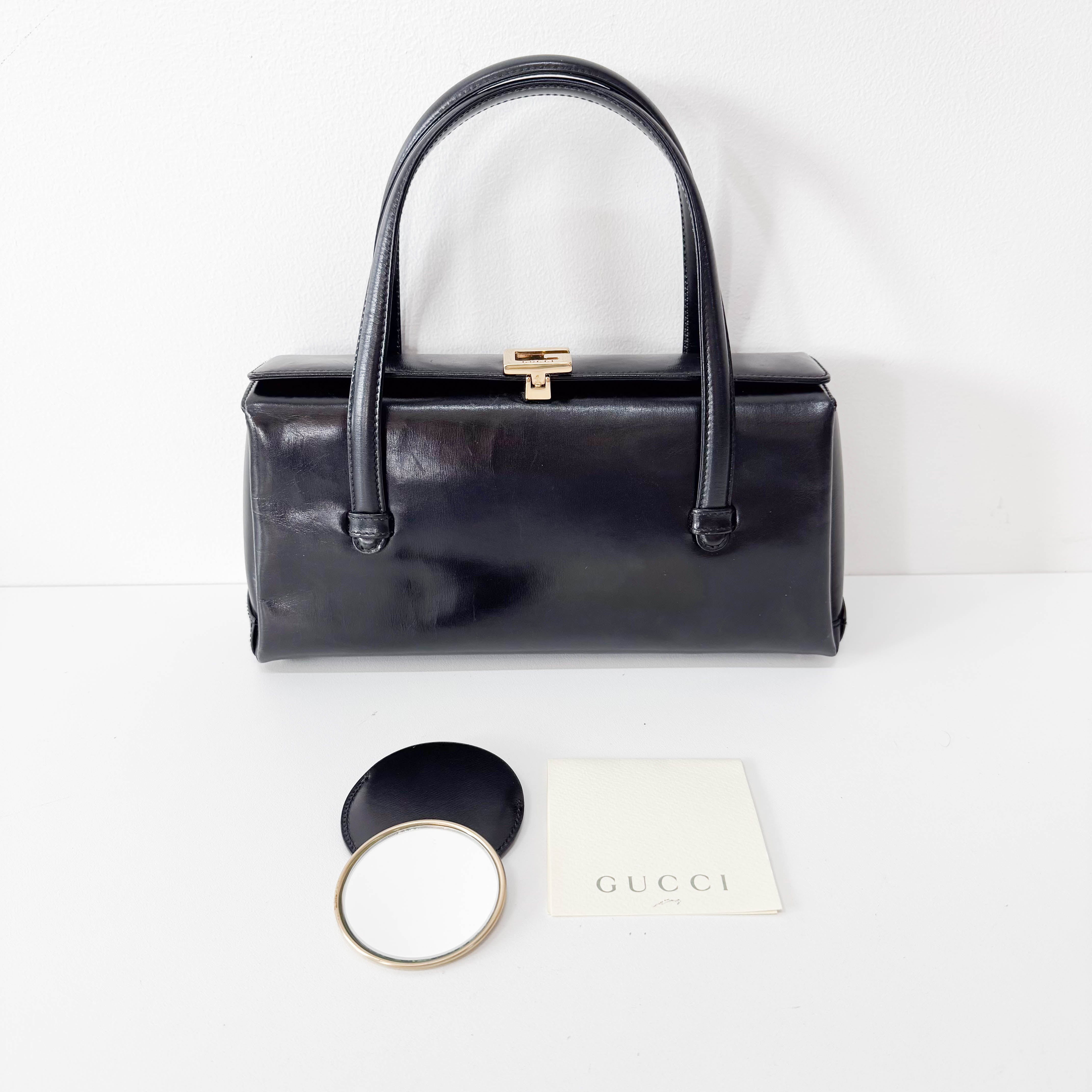 Black Leather Handle Bag