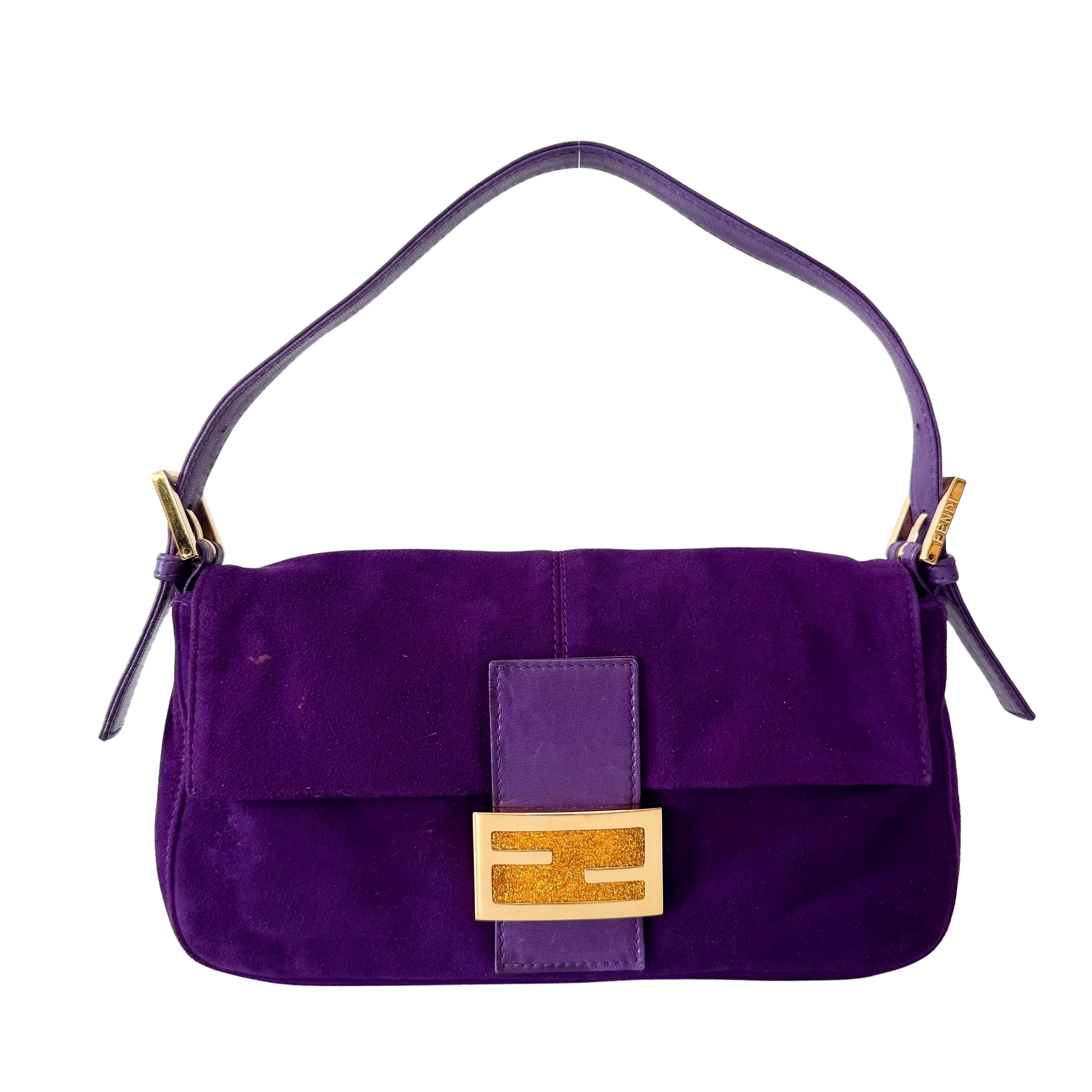 Baguette Purple Suede with Sparkling Gold Buckle Bag