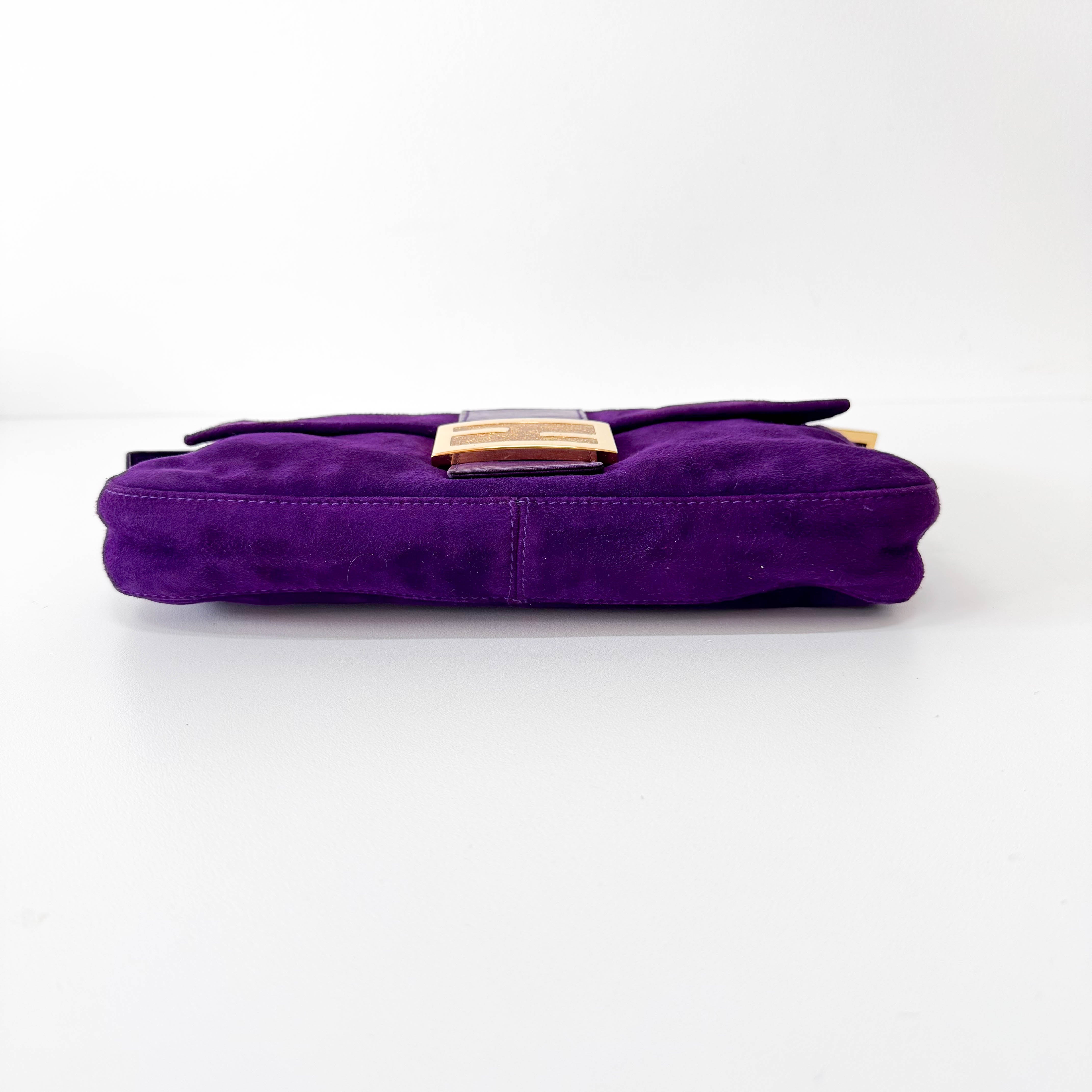 Baguette Purple Suede with Sparkling Gold Buckle Bag