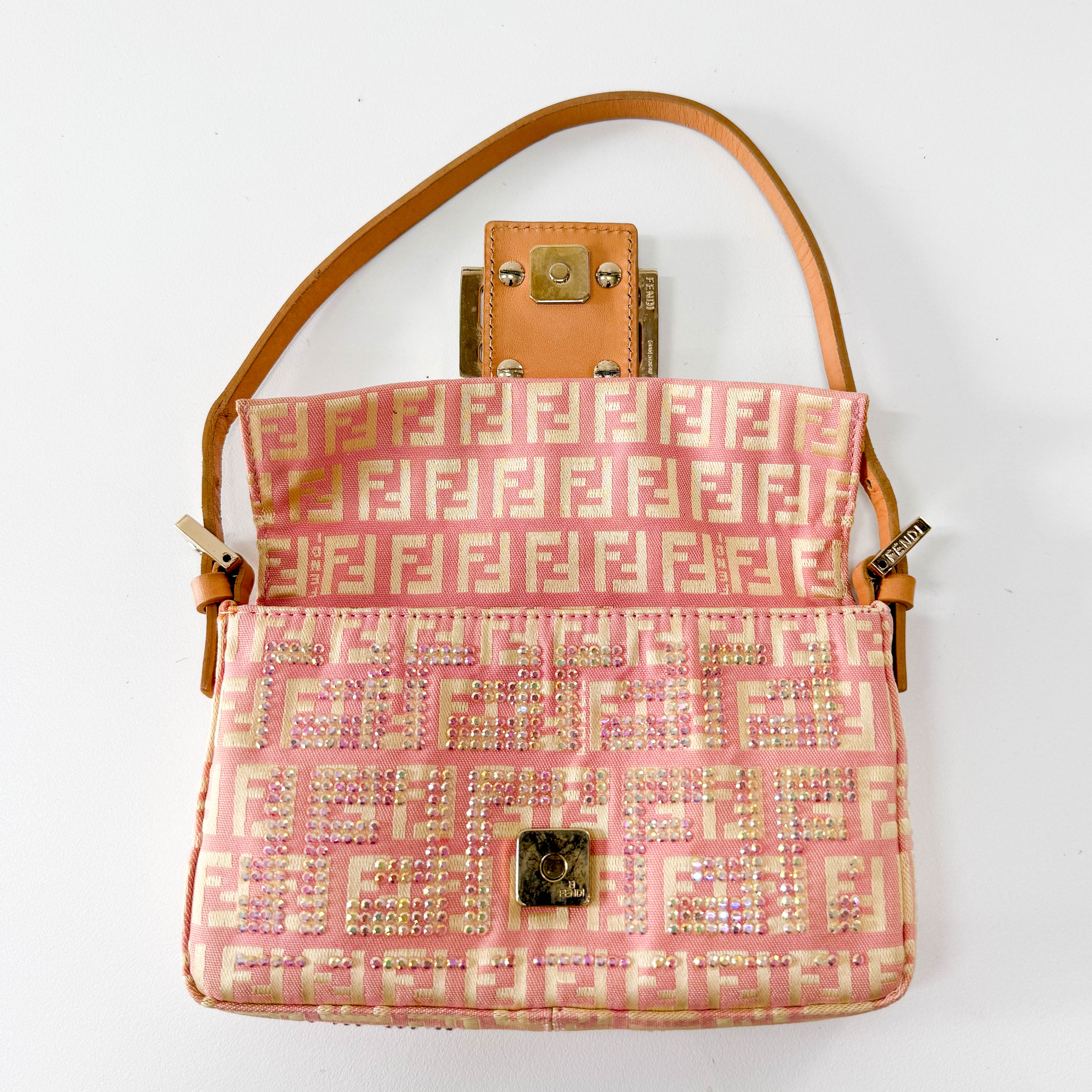 Baguette Mini Pink Beaded Canvas Shoulder Bag