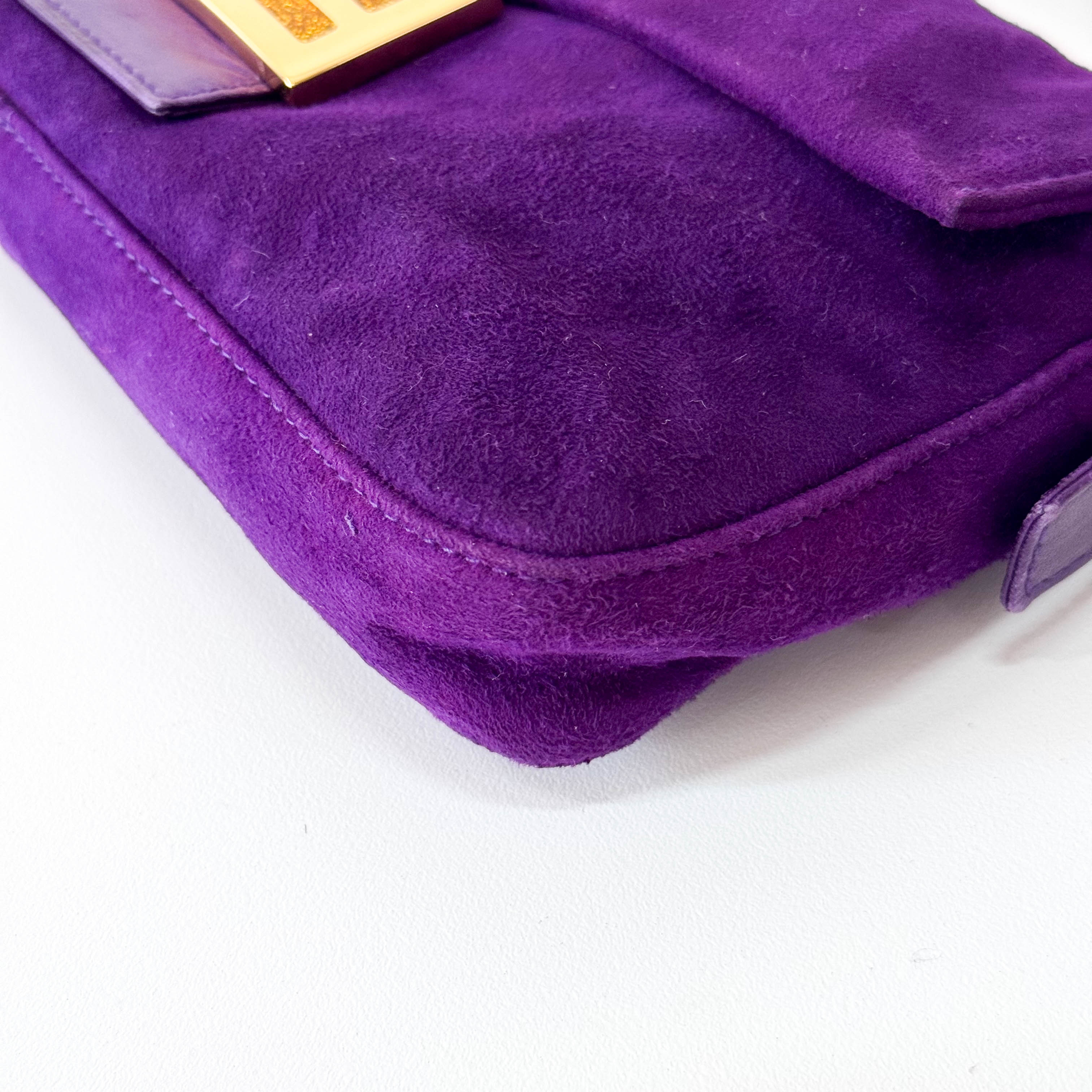 Baguette Purple Suede with Sparkling Gold Buckle Bag