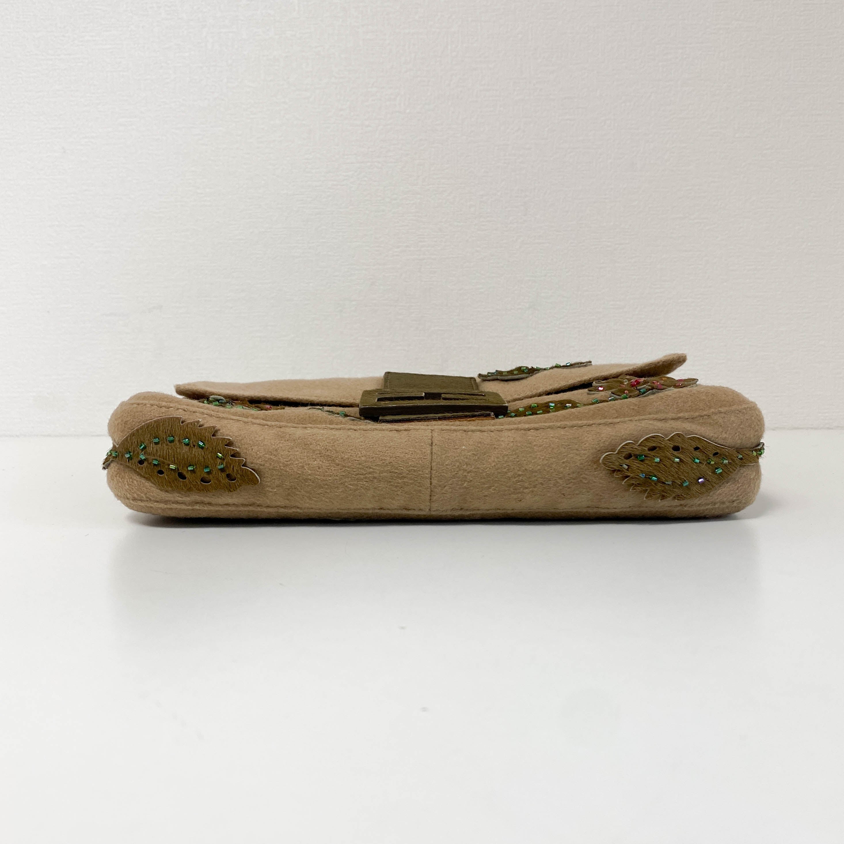 Baguette Brown Cashmere Flower Embroidered with Beads Shoulder Bag