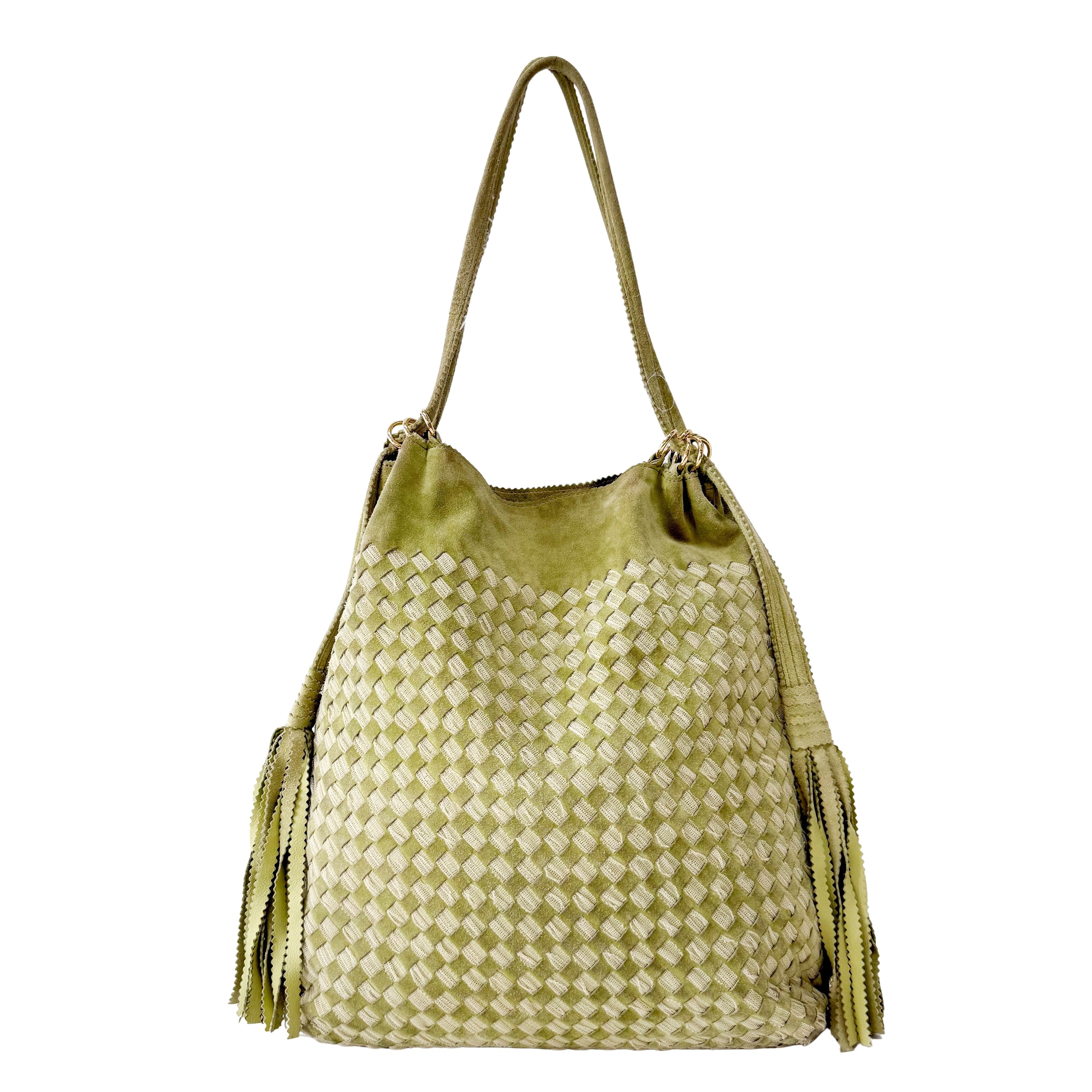 Green Suede Fringed Shoulder Bag