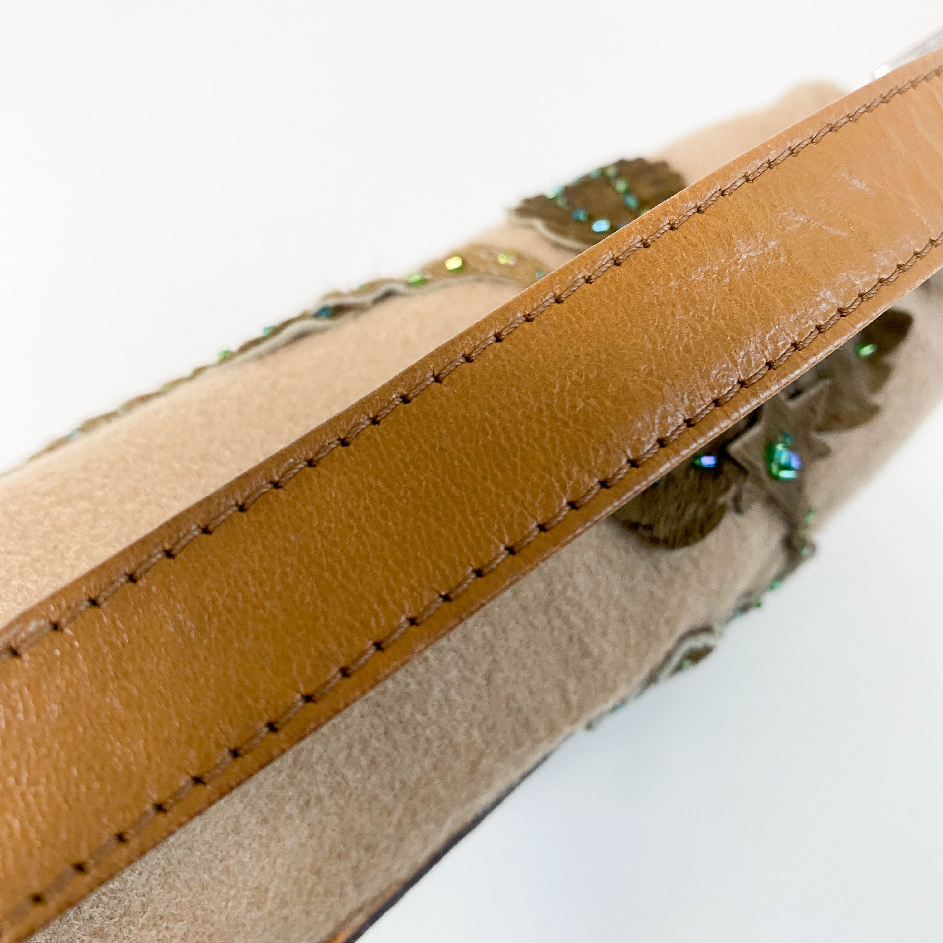 Baguette Brown Cashmere Flower Embroidered with Beads Shoulder Bag