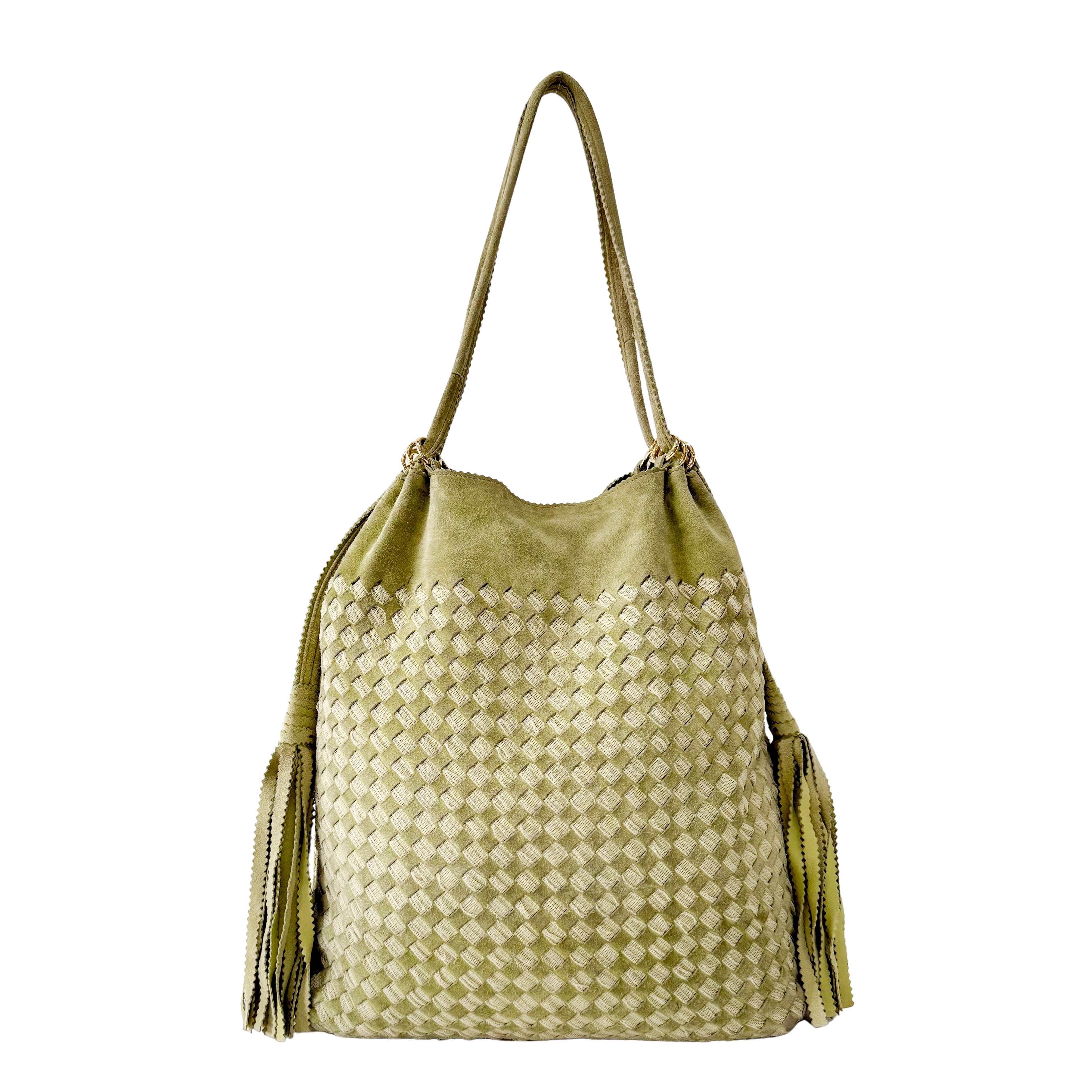 Green Suede Fringed Shoulder Bag