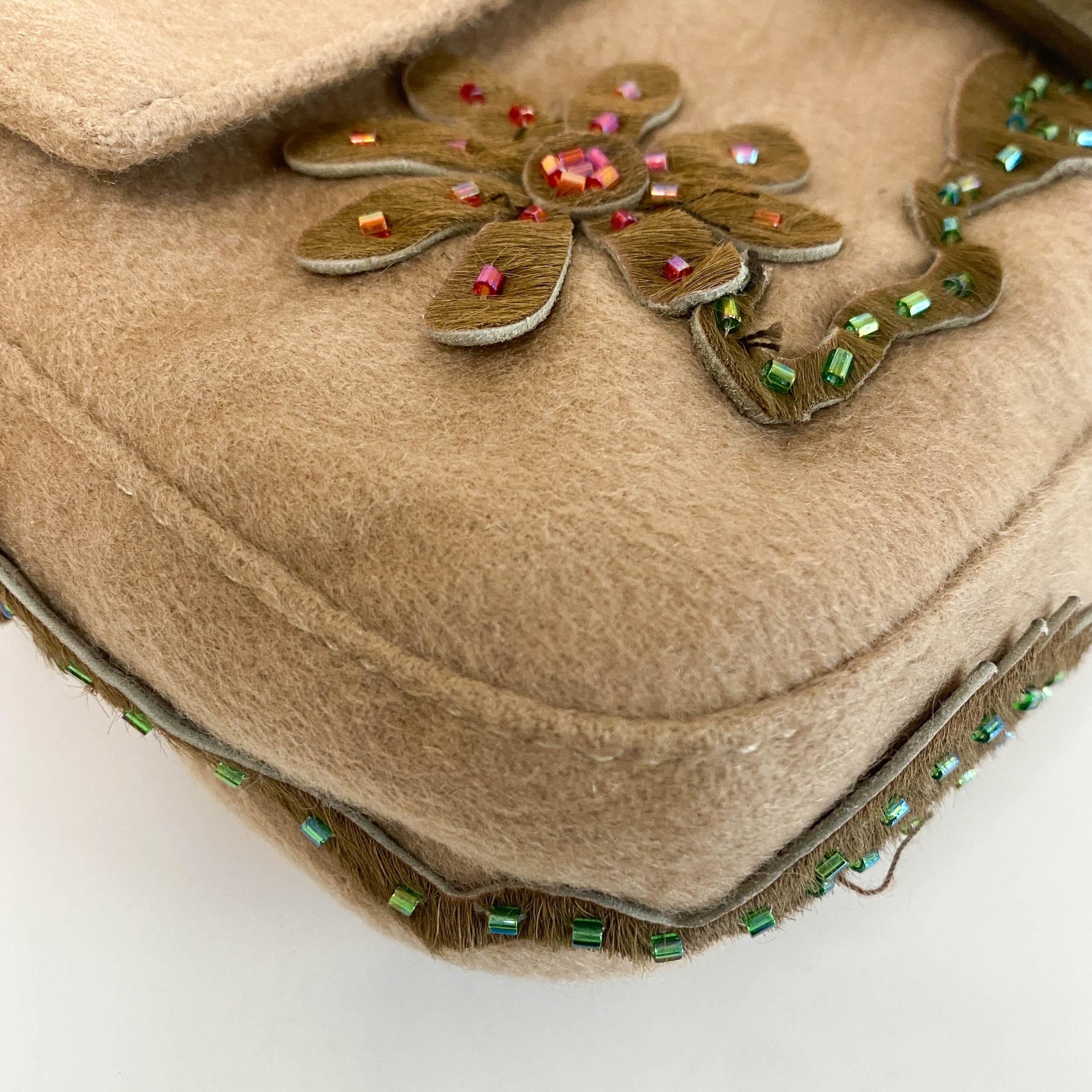Baguette Brown Cashmere Flower Embroidered with Beads Shoulder Bag
