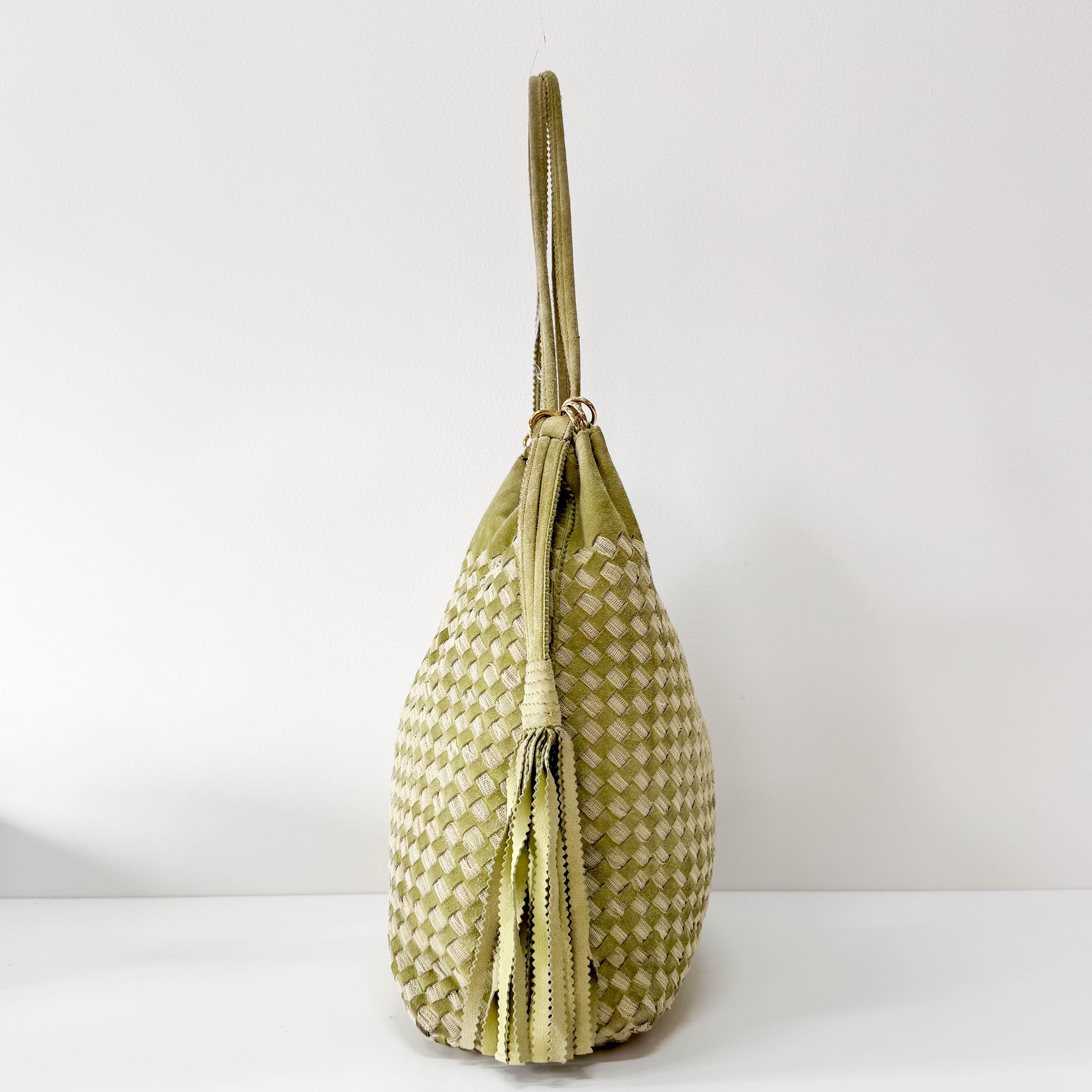 Green Suede Fringed Shoulder Bag