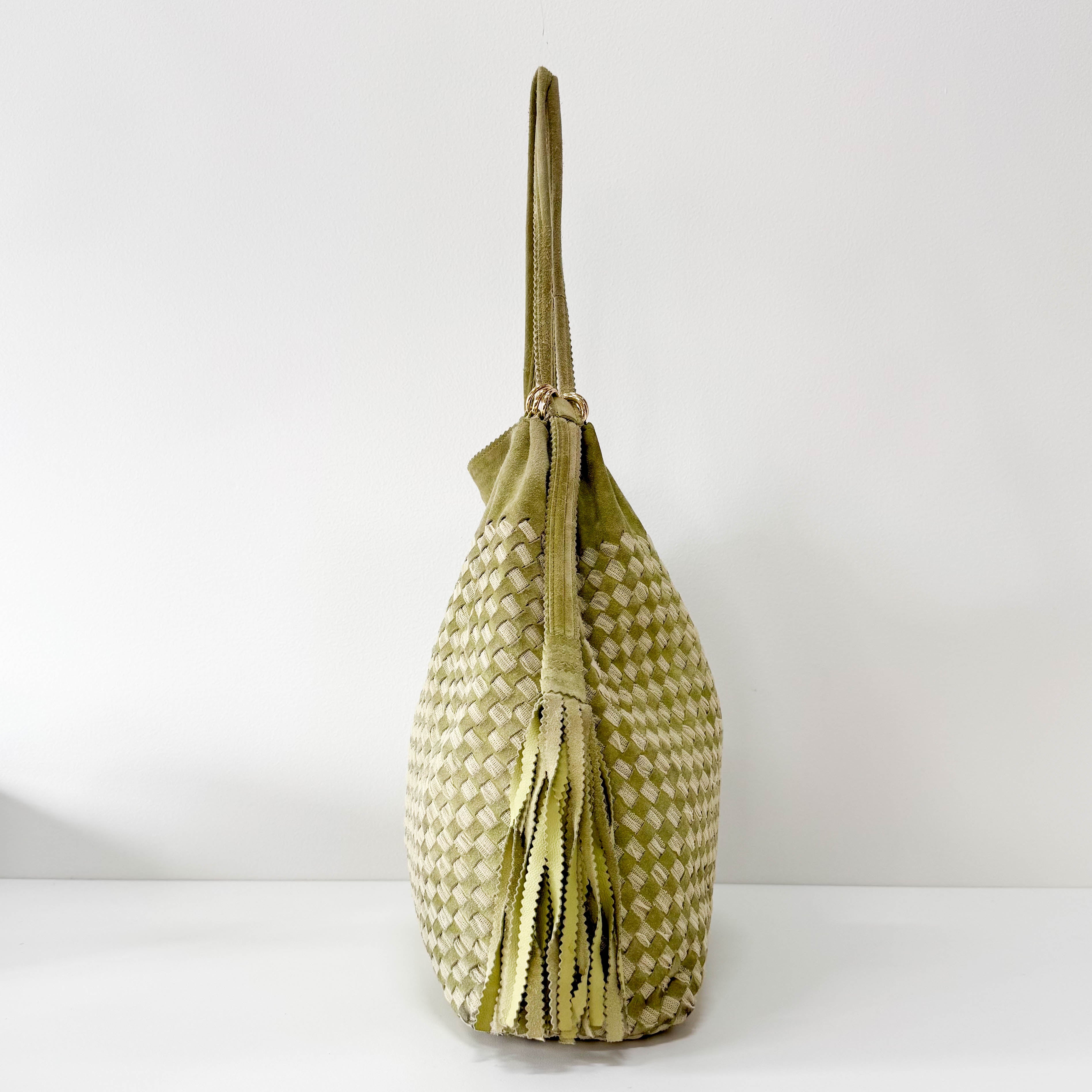 Green Suede Fringed Shoulder Bag