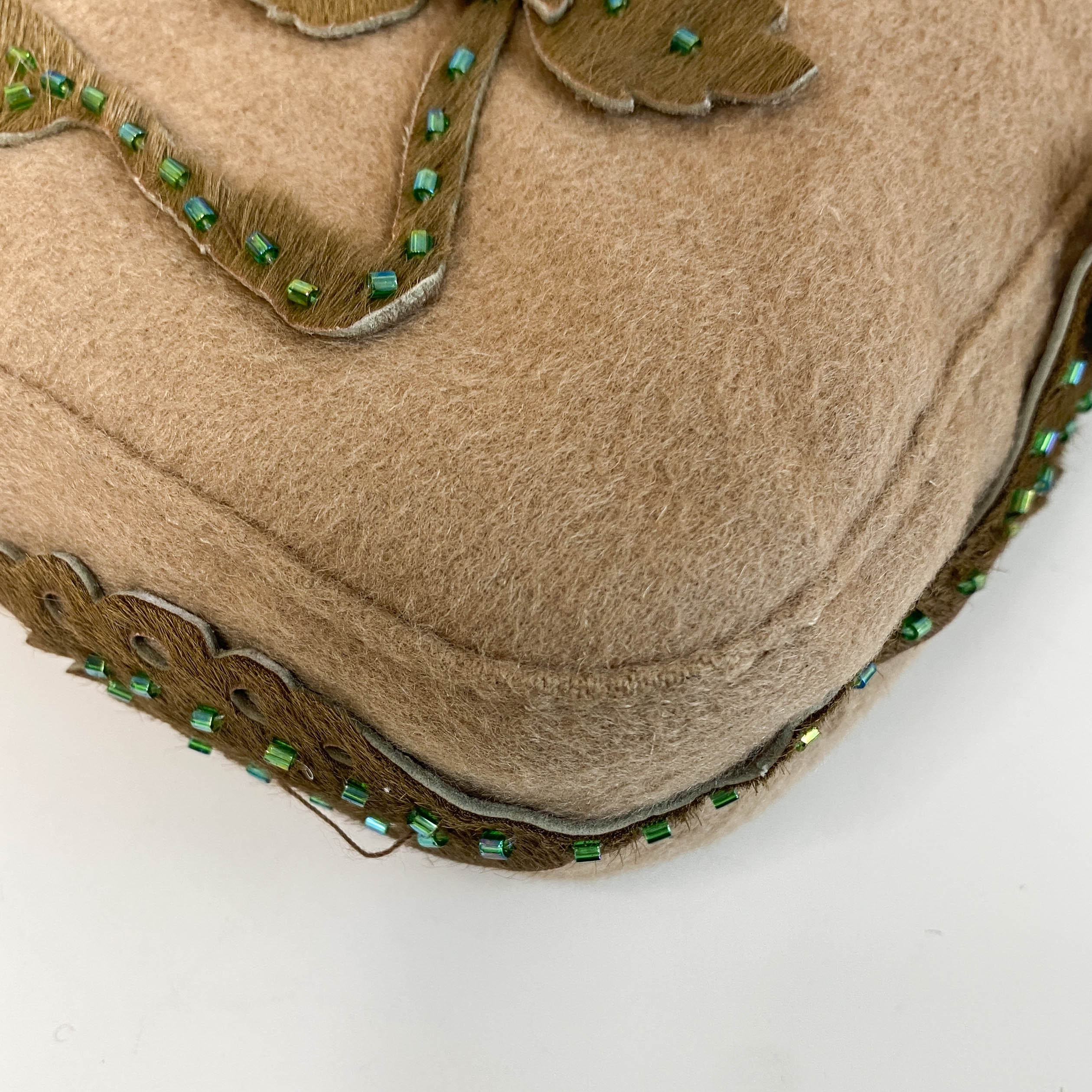 Baguette Brown Cashmere Flower Embroidered with Beads Shoulder Bag