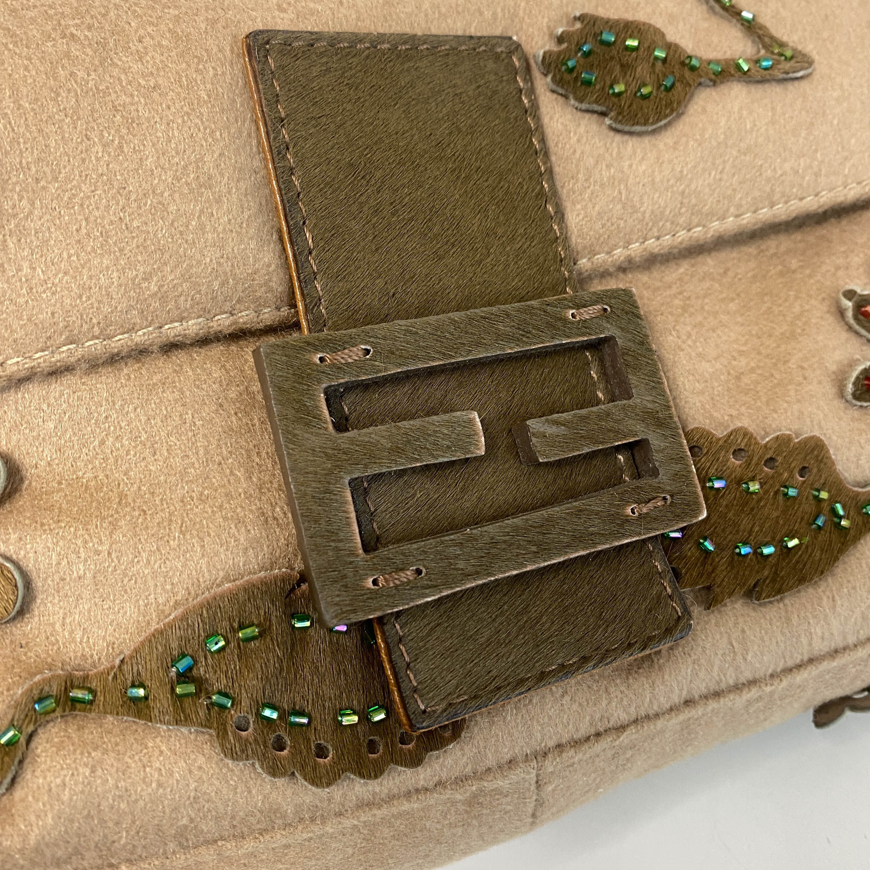 Baguette Brown Cashmere Flower Embroidered with Beads Shoulder Bag