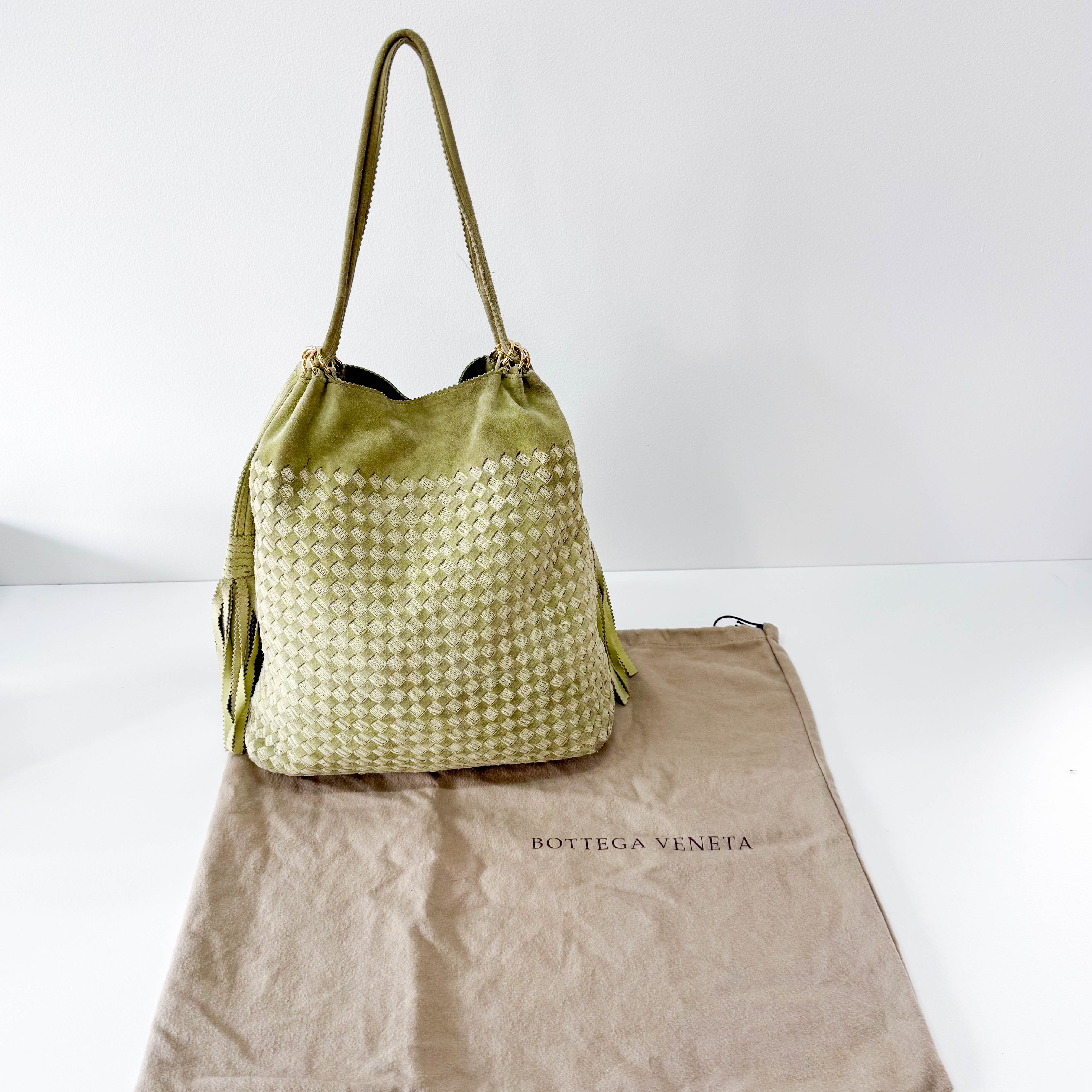 Green Suede Fringed Shoulder Bag