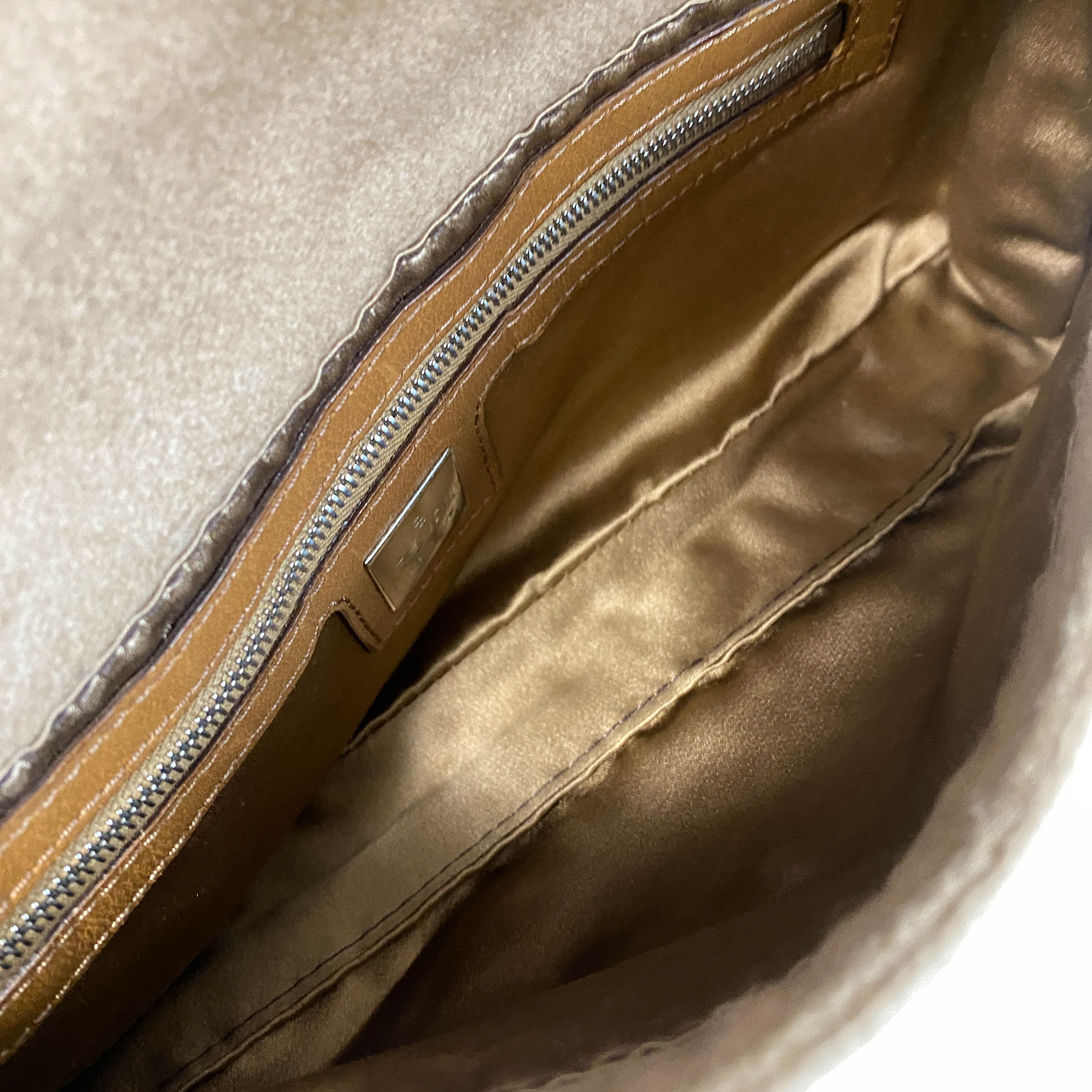 Baguette Brown Cashmere Flower Embroidered with Beads Shoulder Bag