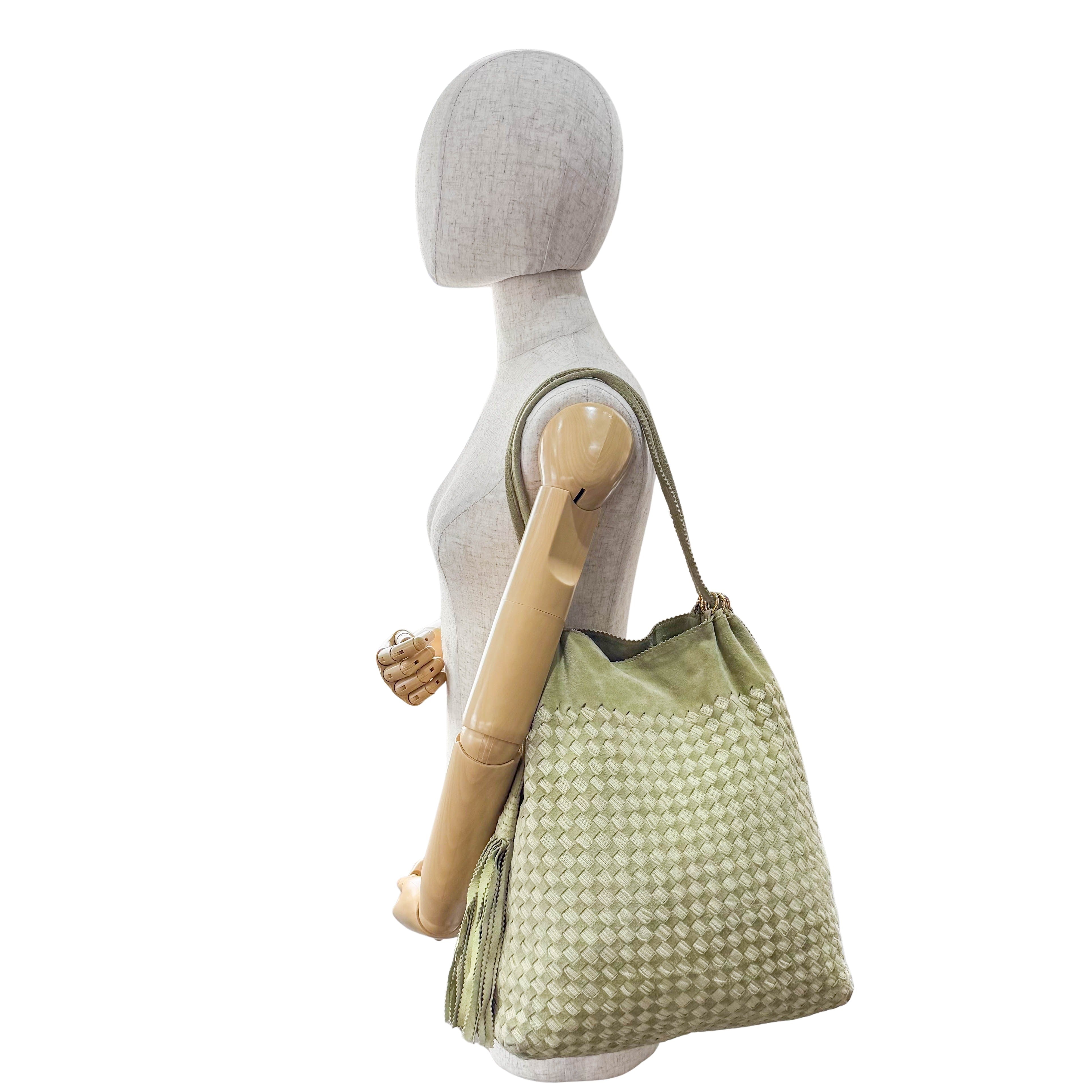 Green Suede Fringed Shoulder Bag