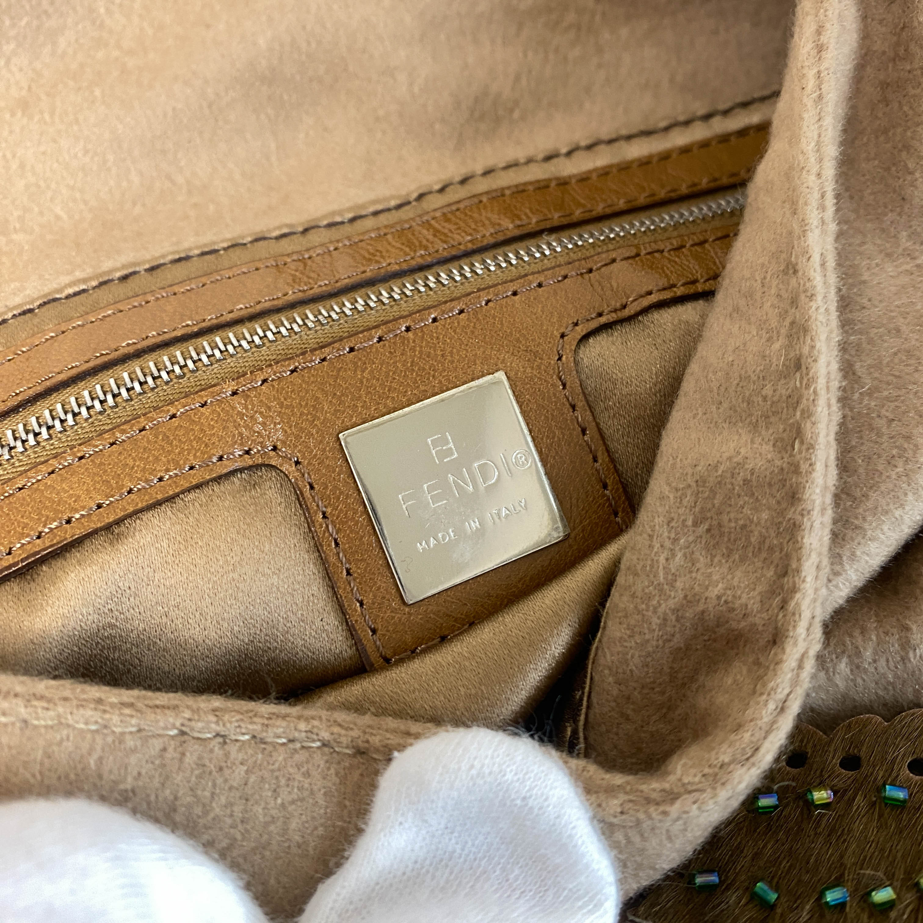 Baguette Brown Cashmere Flower Embroidered with Beads Shoulder Bag