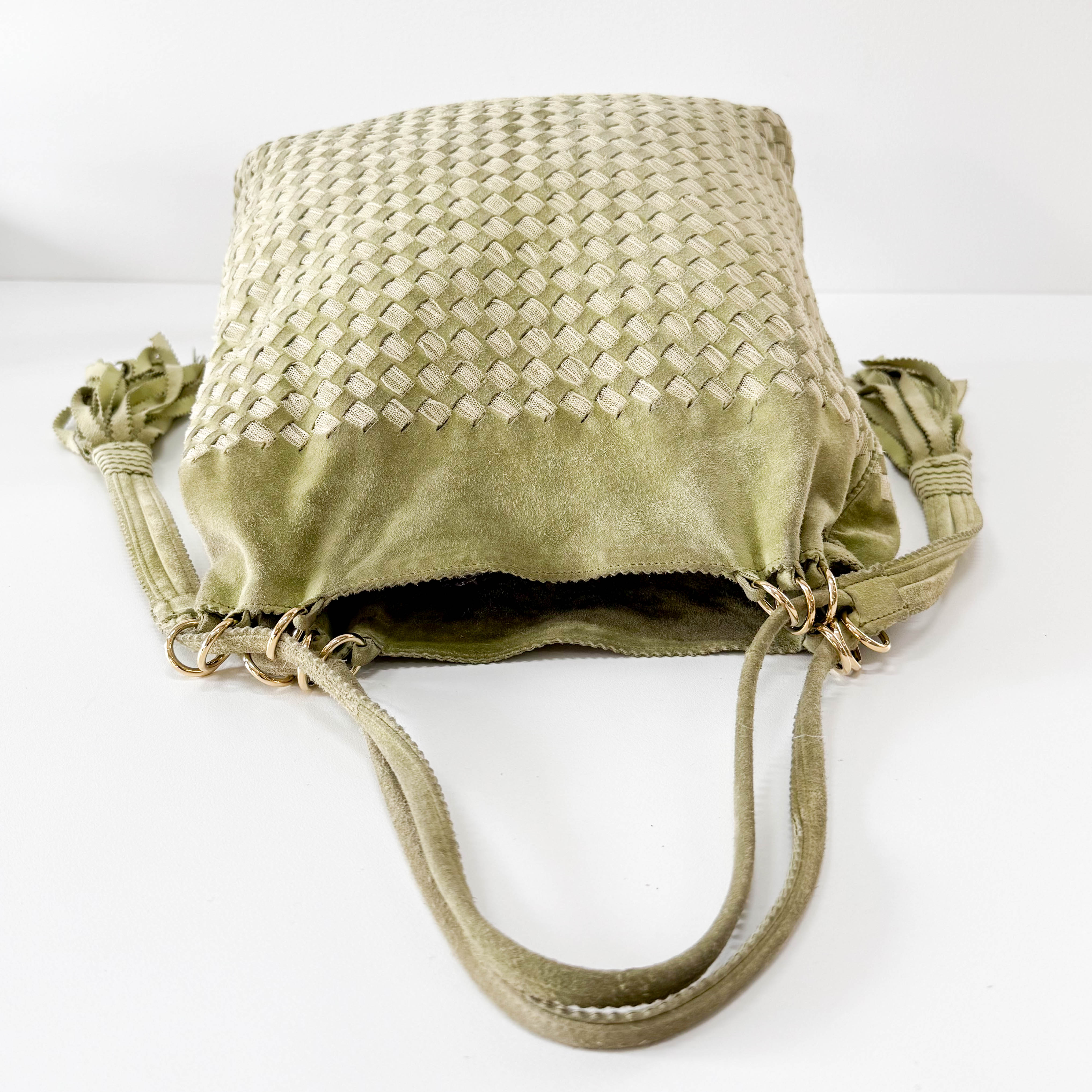 Green Suede Fringed Shoulder Bag