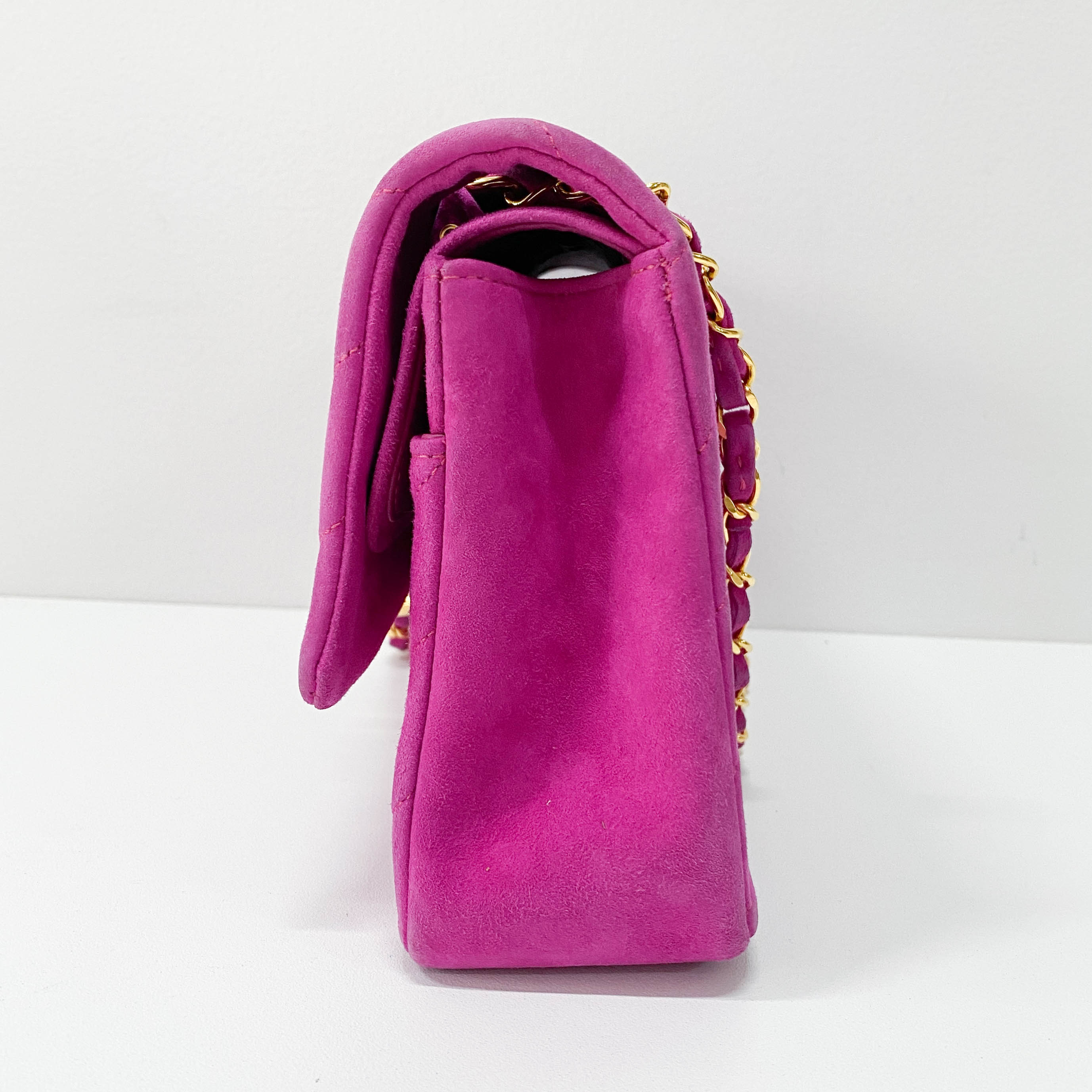 Chevron Double Flap Pink Suede Bag