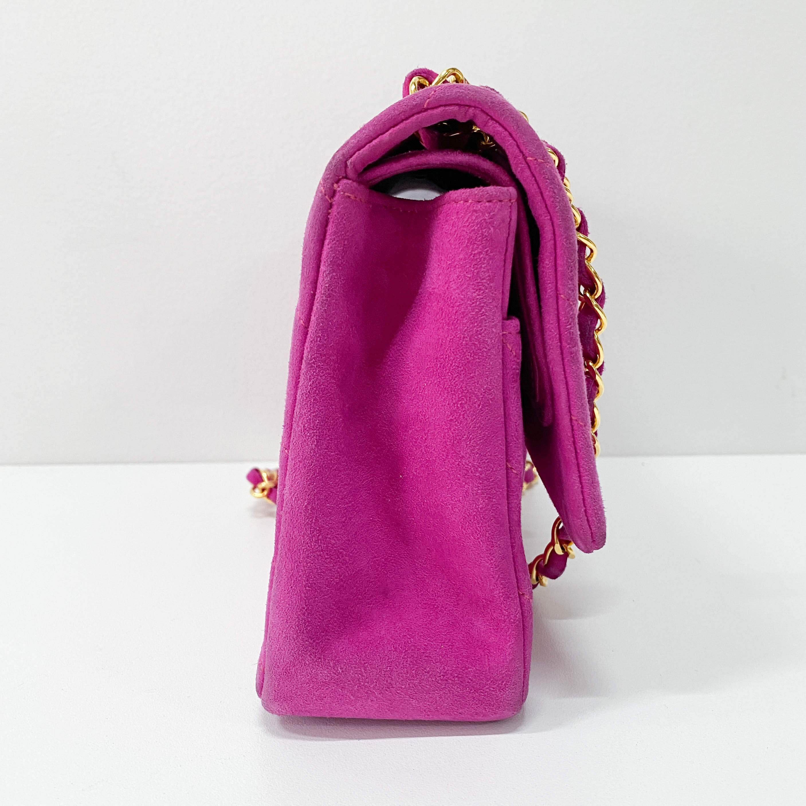 Chevron Double Flap Pink Suede Bag