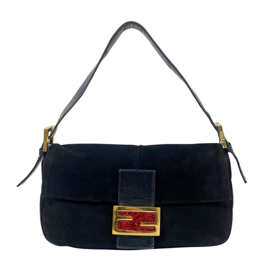 Baguette Black Suede Shoulder Bag