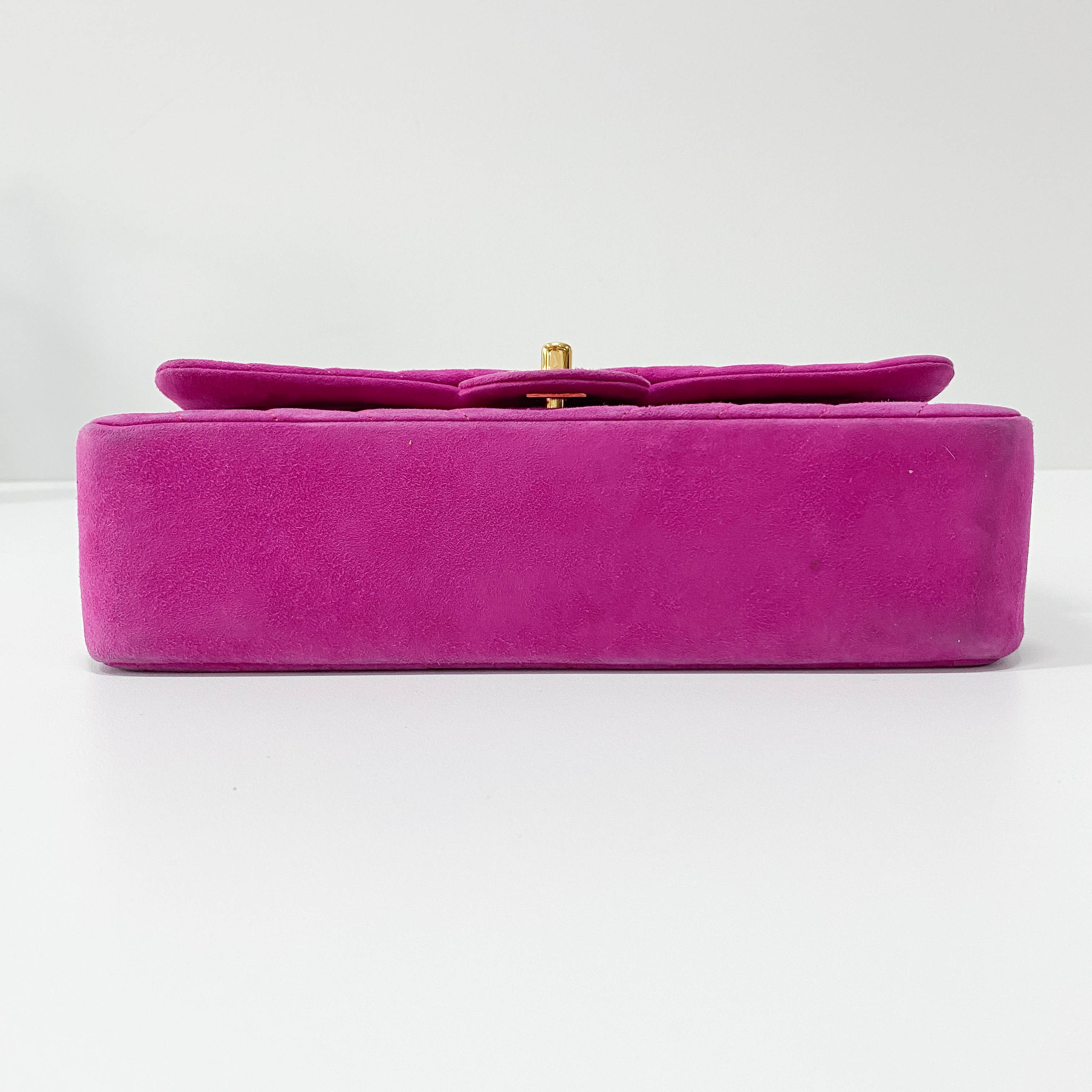 Chevron Double Flap Pink Suede Bag