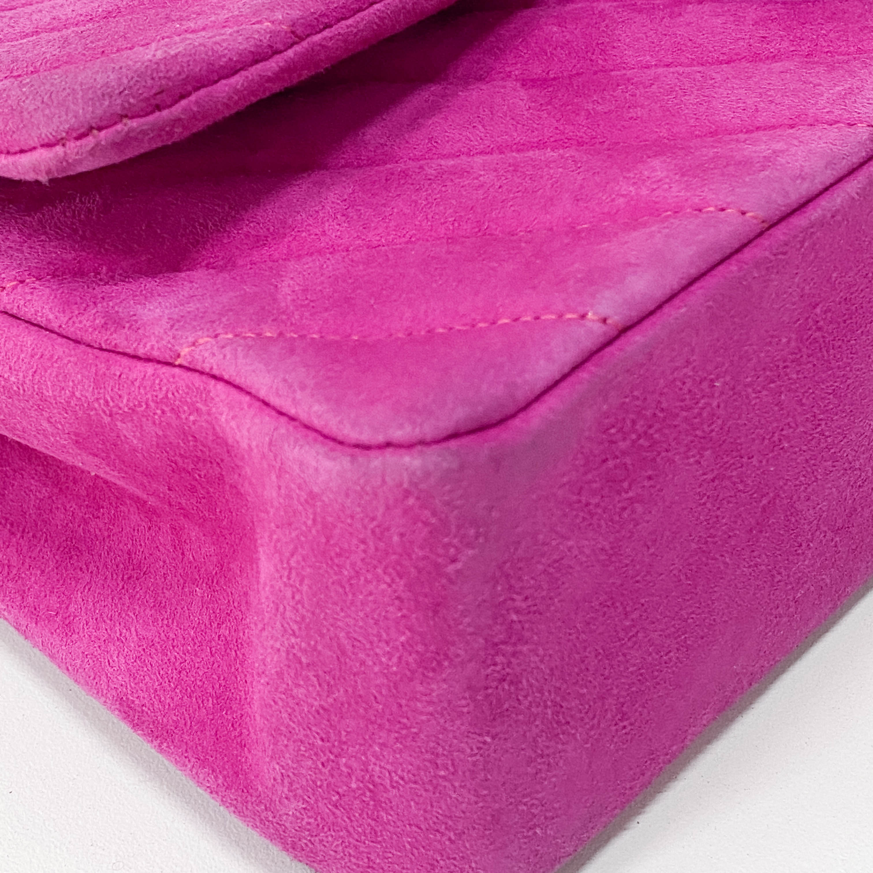 Chevron Double Flap Pink Suede Bag