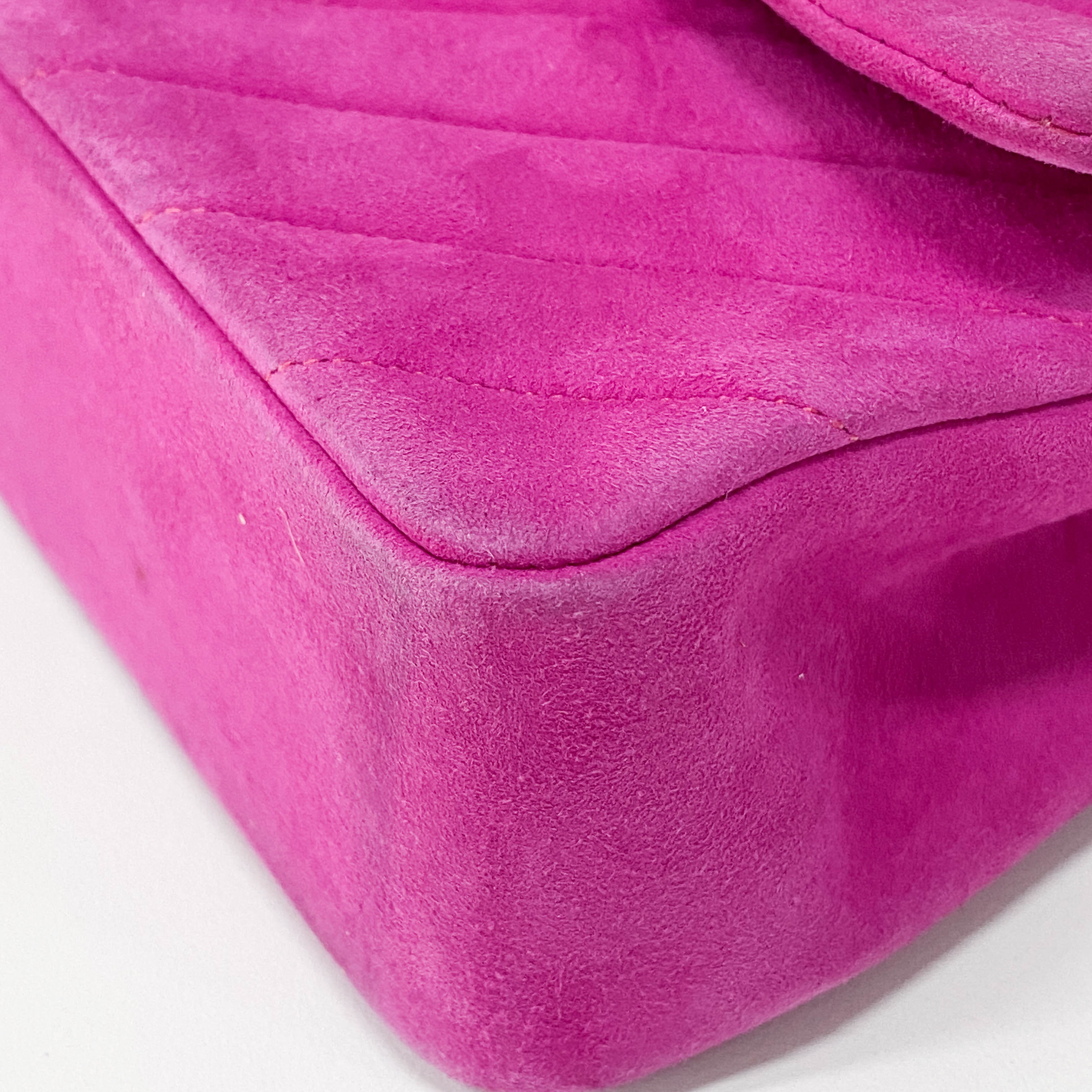 Chevron Double Flap Pink Suede Bag