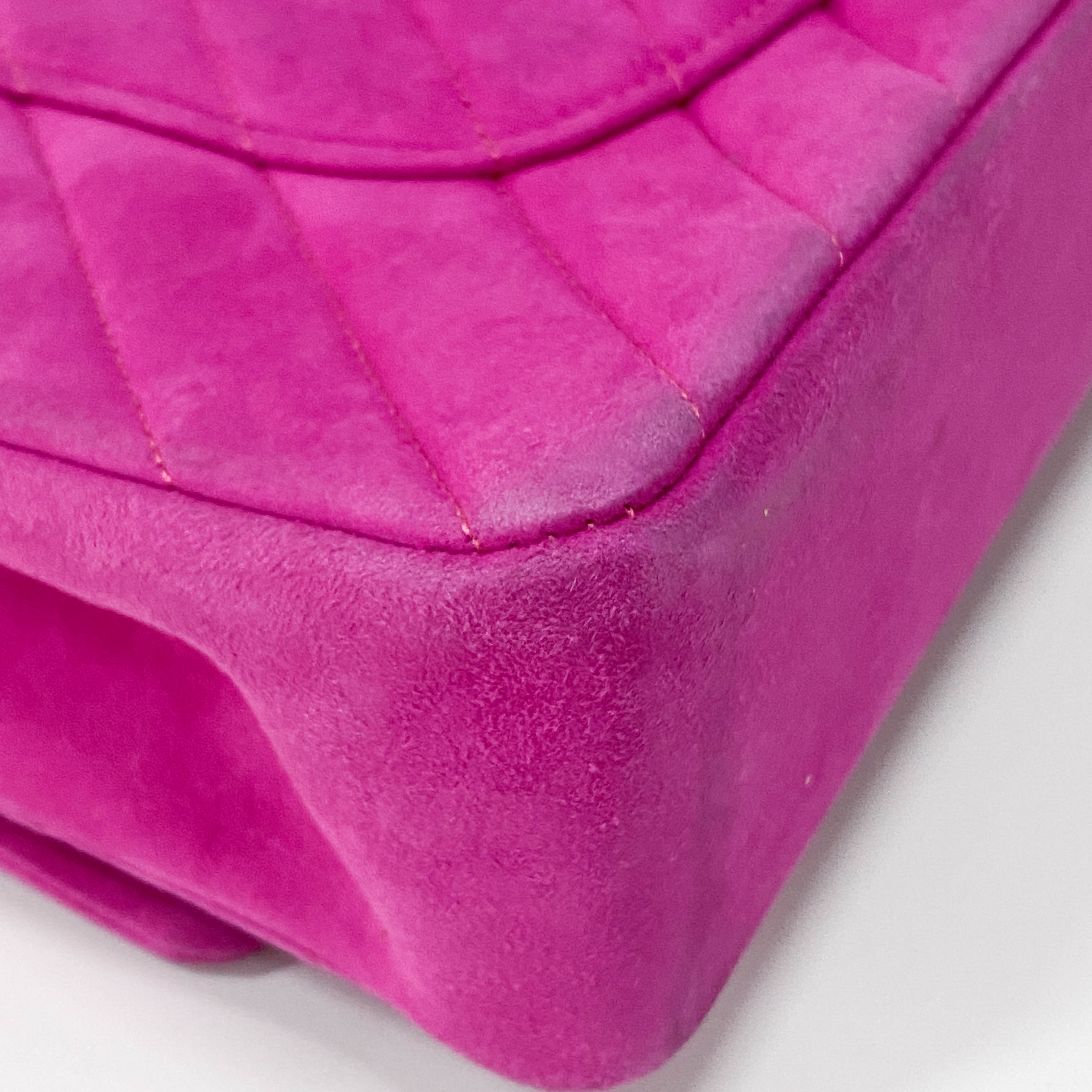 Chevron Double Flap Pink Suede Bag