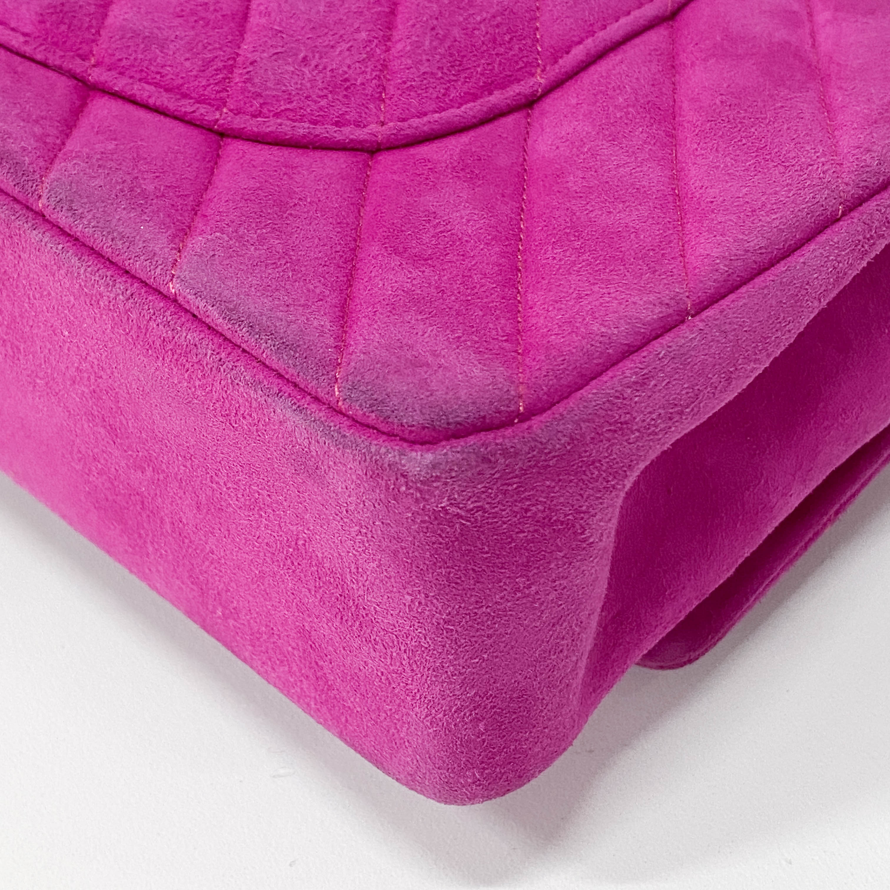 Chevron Double Flap Pink Suede Bag