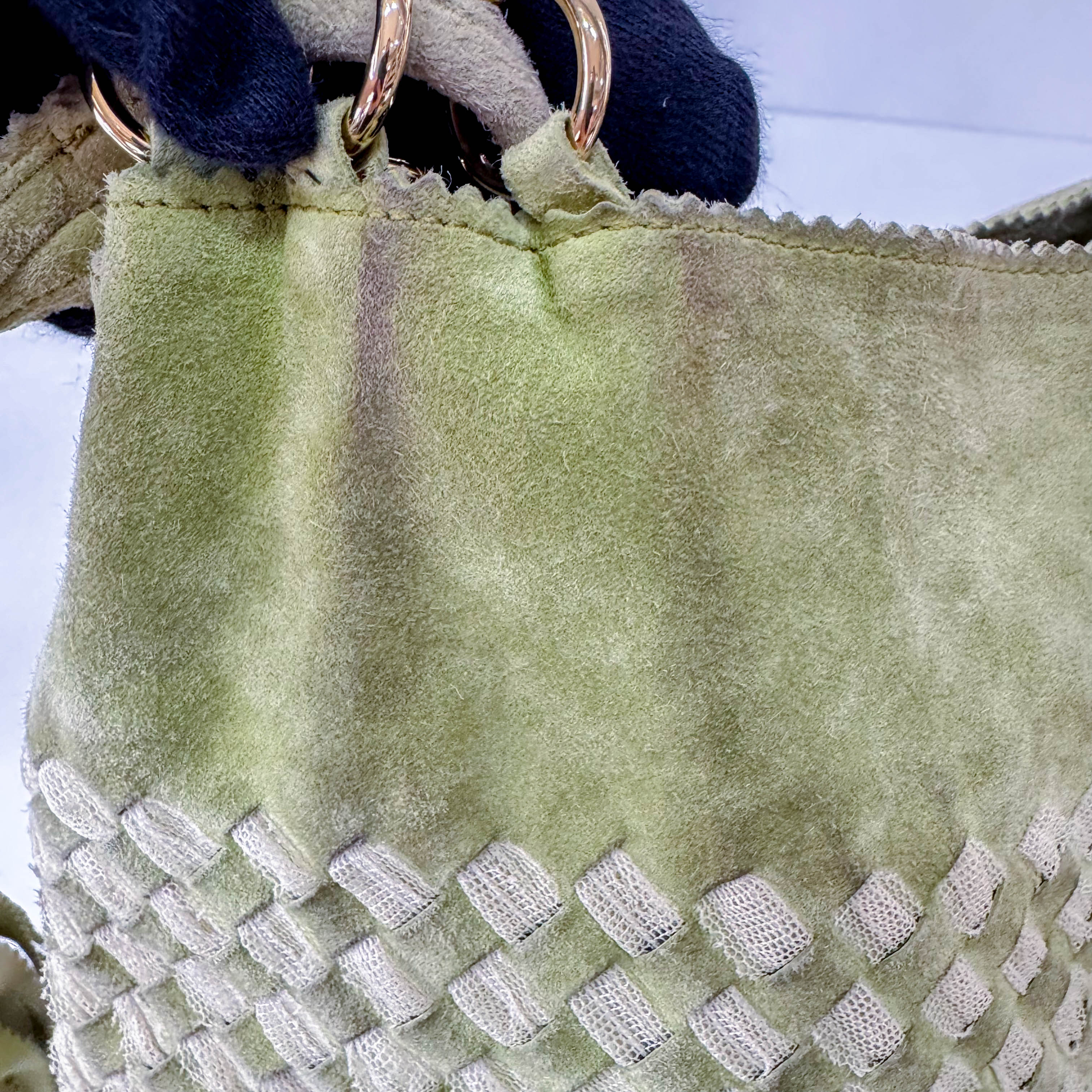 Green Suede Fringed Shoulder Bag
