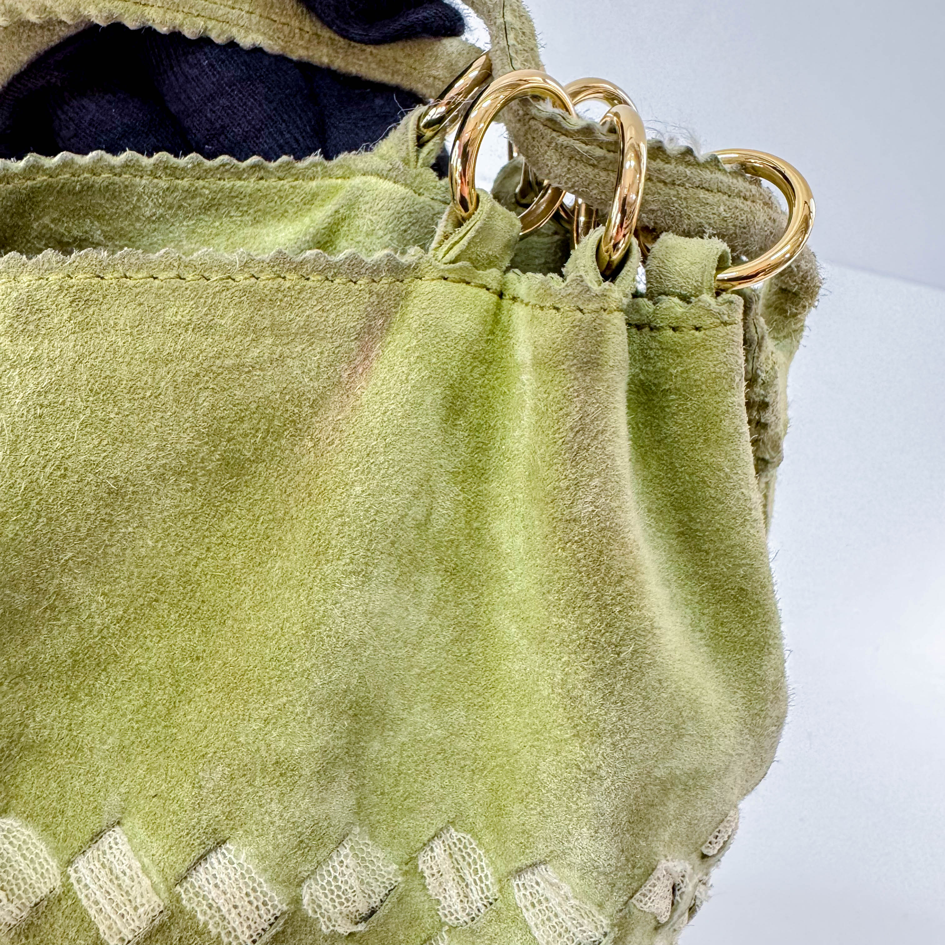 Green Suede Fringed Shoulder Bag