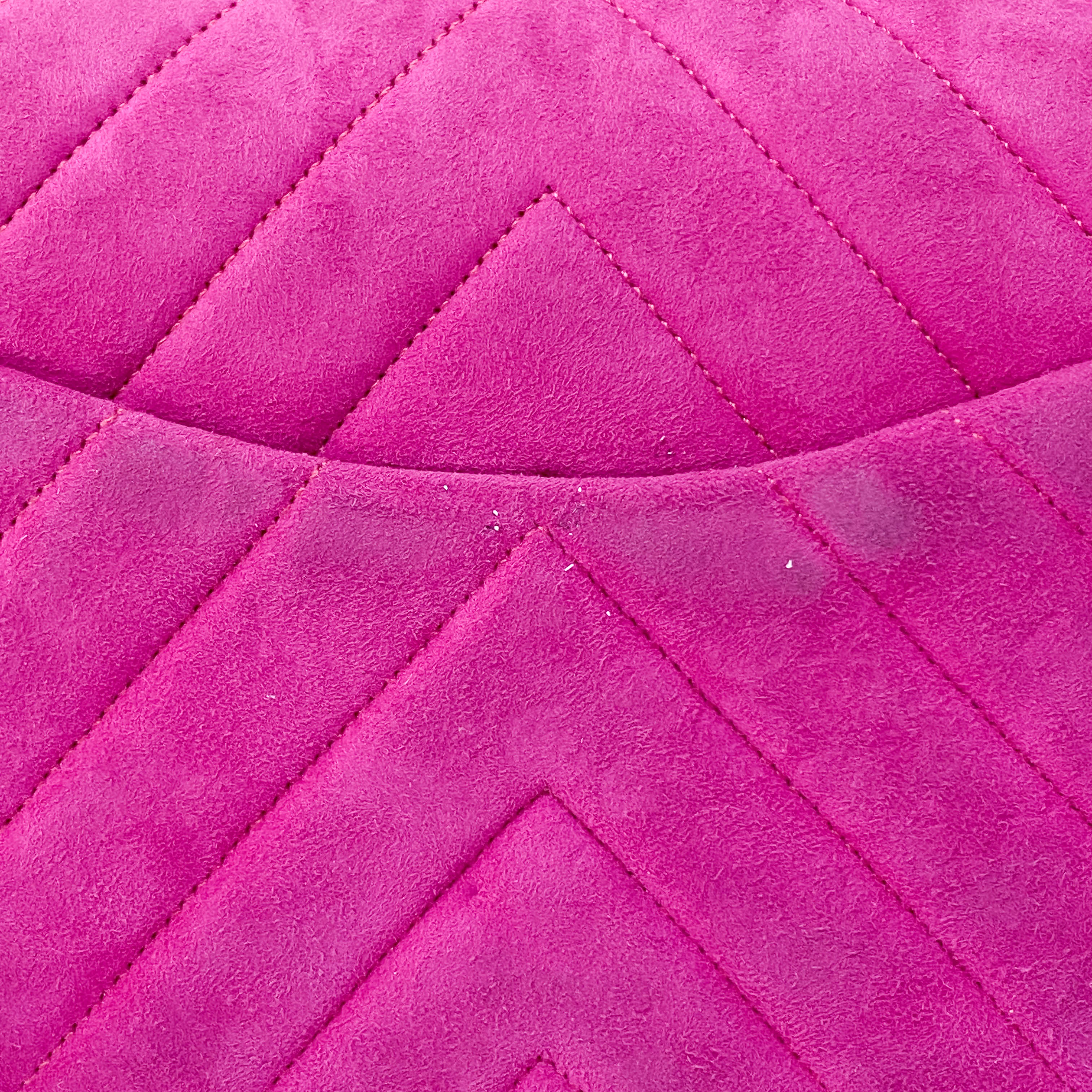 Chevron Double Flap Pink Suede Bag