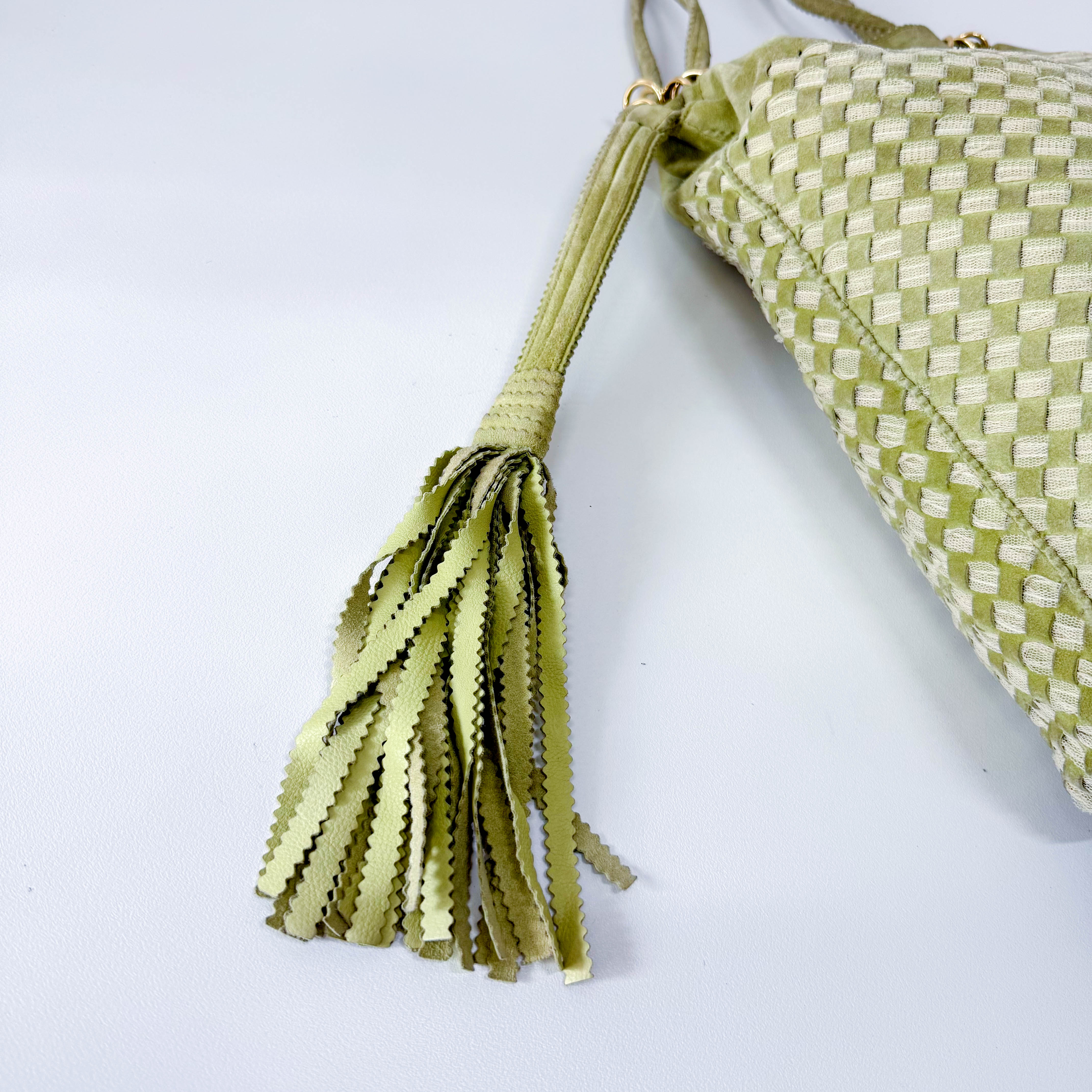 Green Suede Fringed Shoulder Bag