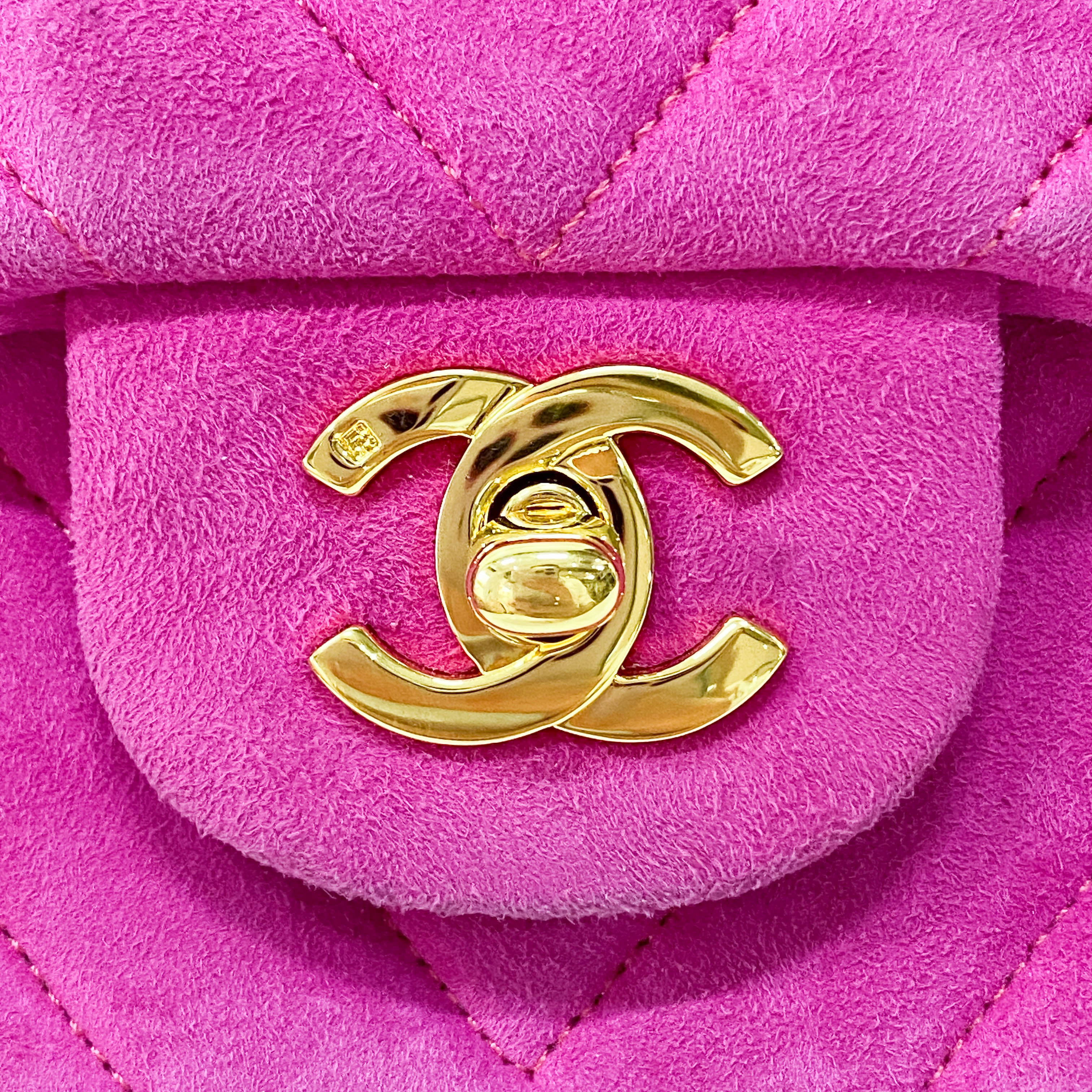 Chevron Double Flap Pink Suede Bag