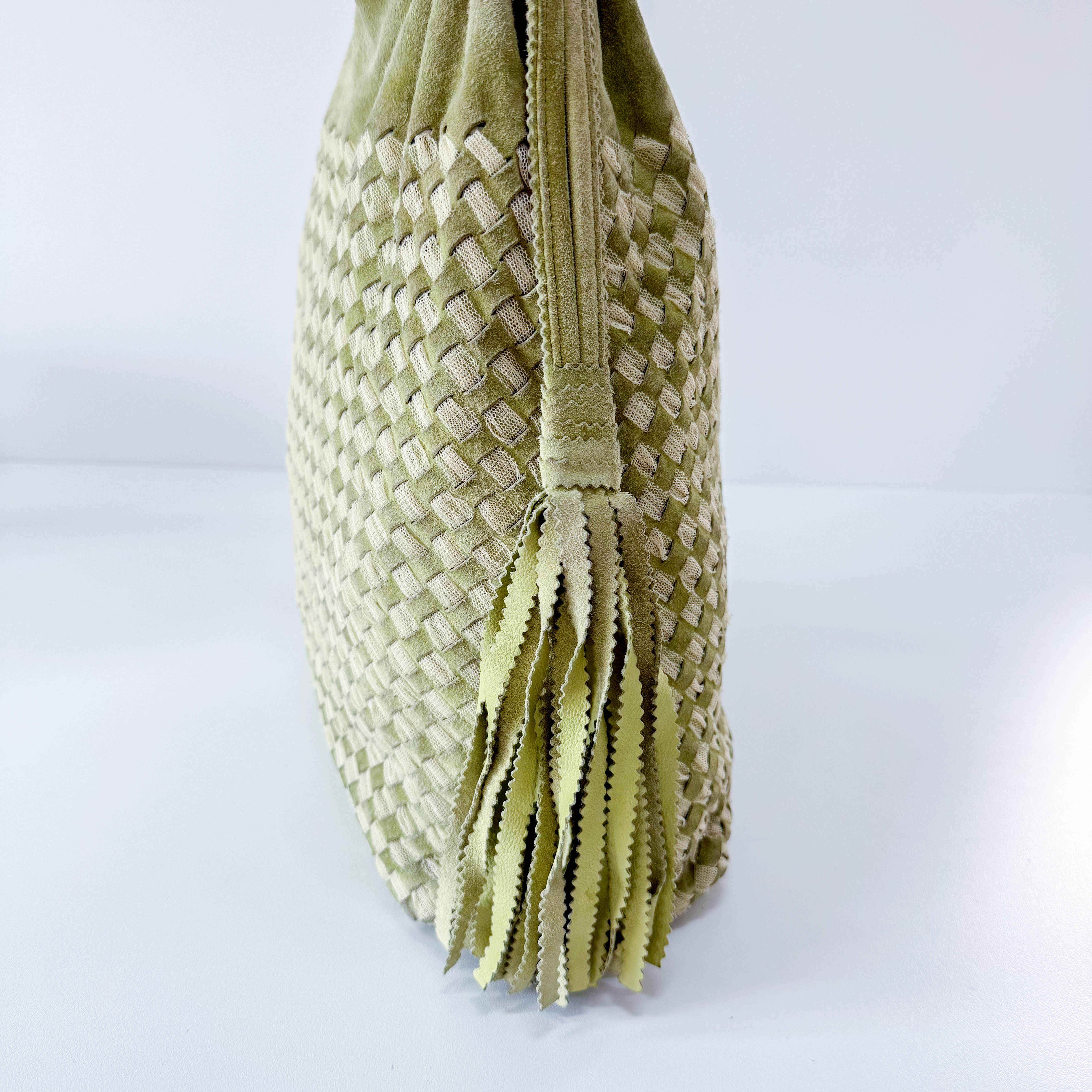 Green Suede Fringed Shoulder Bag