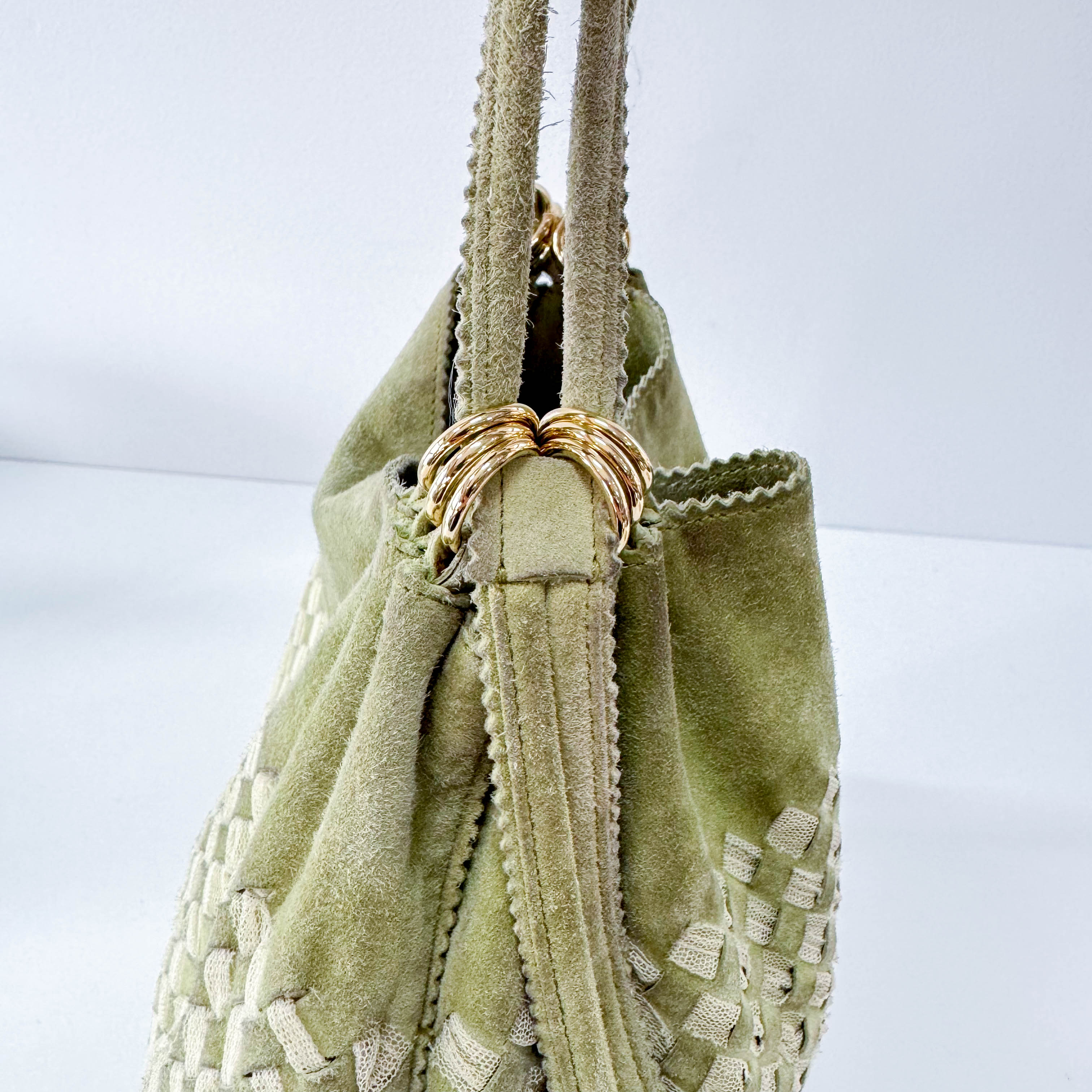 Green Suede Fringed Shoulder Bag