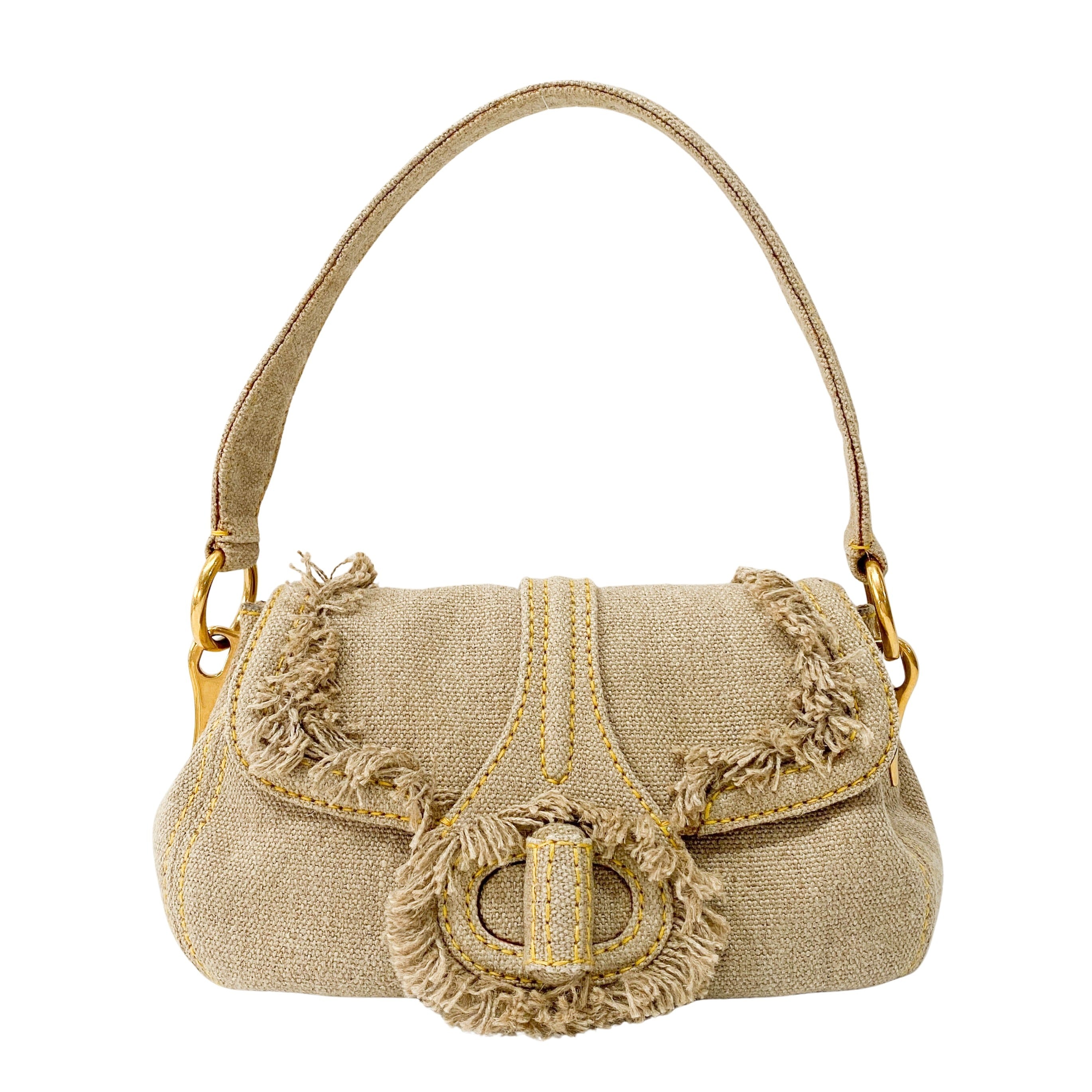 Beige Cotton Shoulder Bag