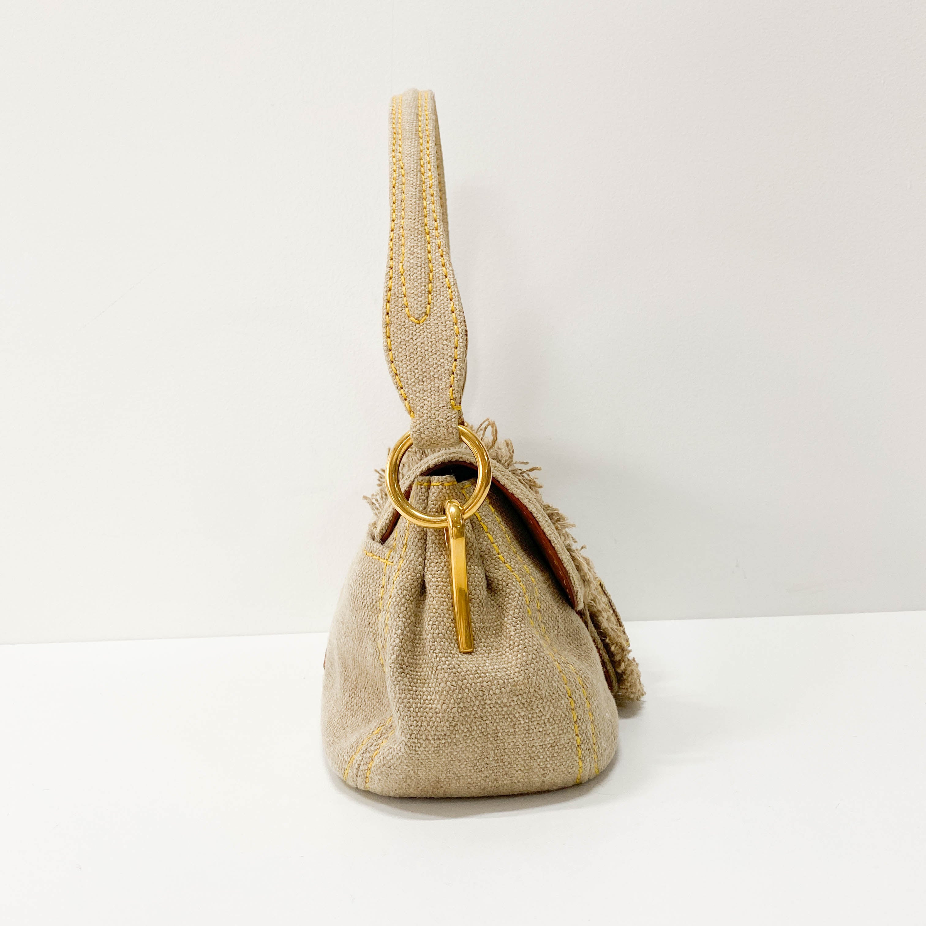 Beige Cotton Shoulder Bag
