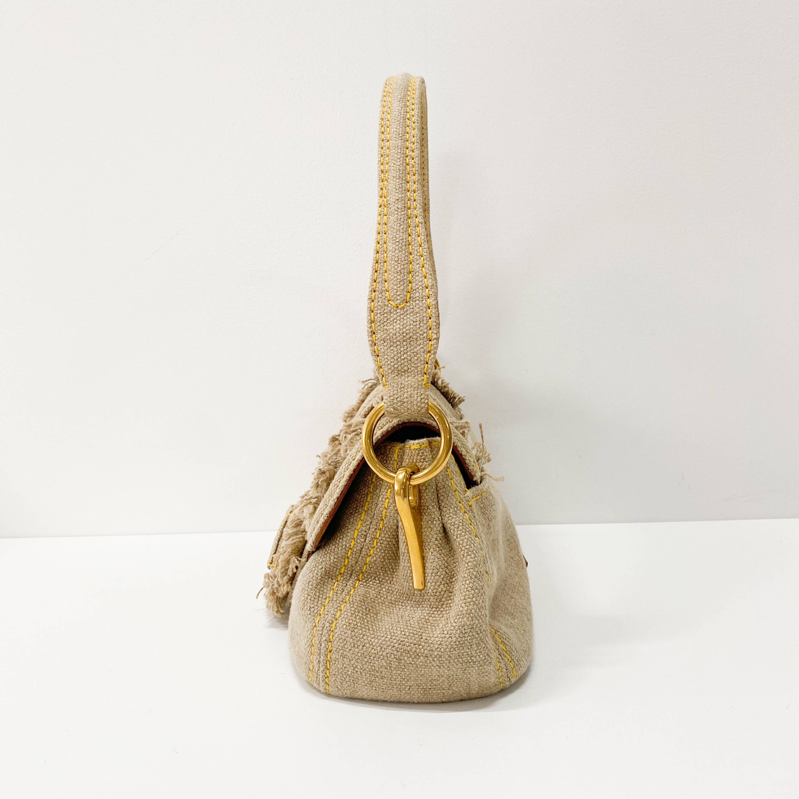 Beige Cotton Shoulder Bag