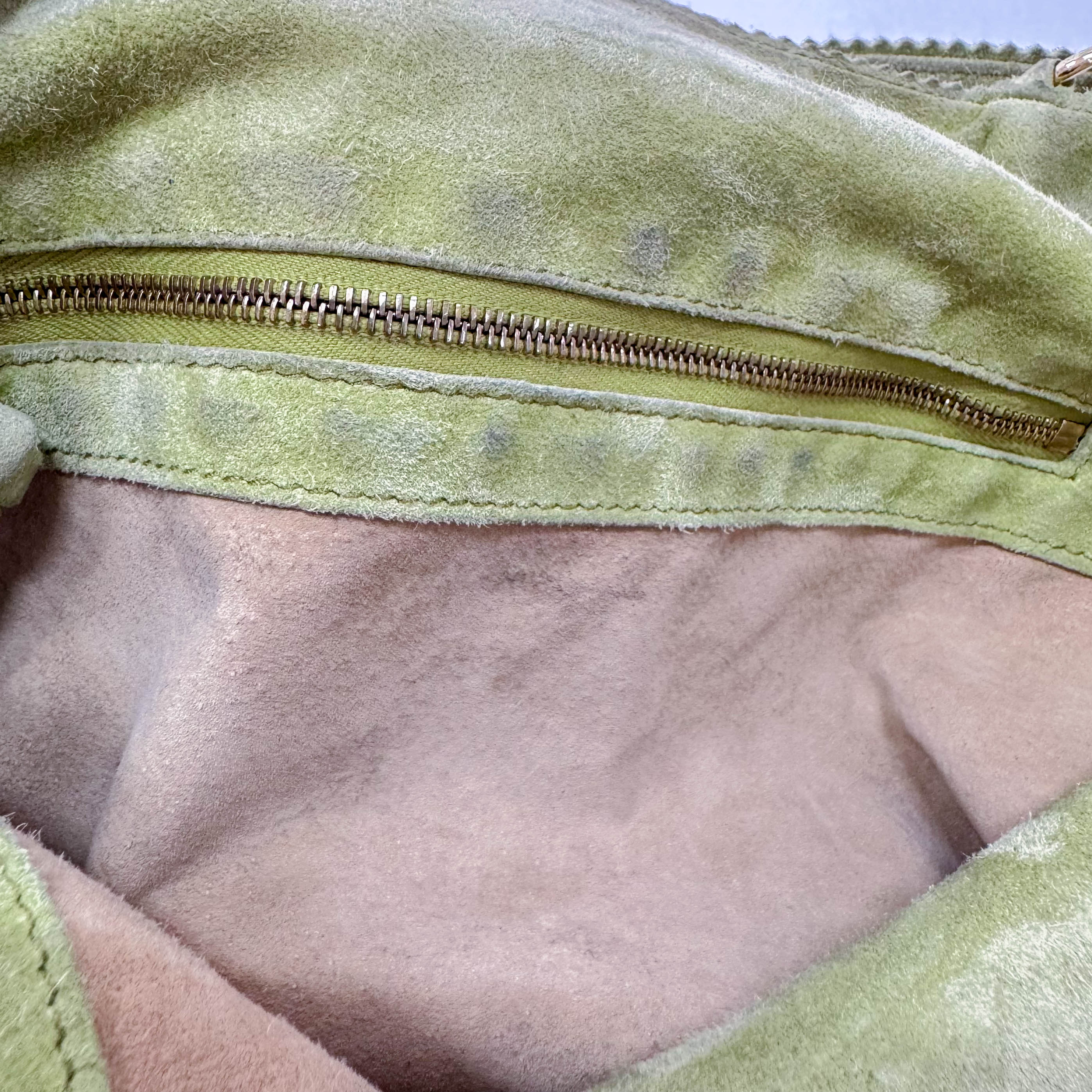 Green Suede Fringed Shoulder Bag