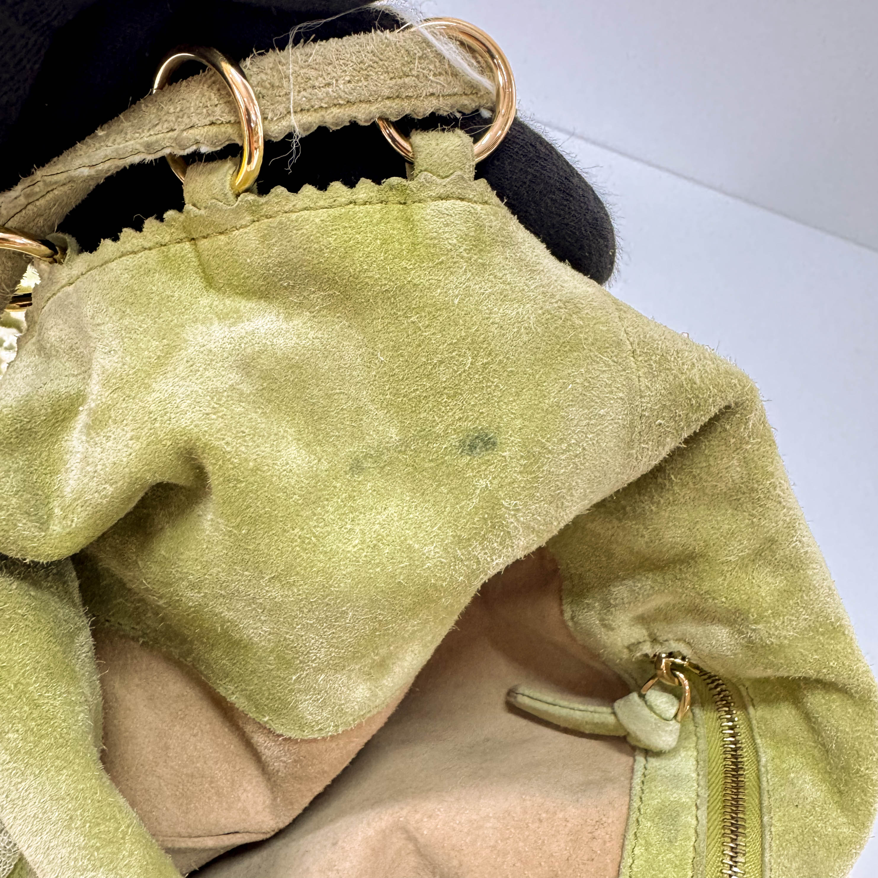 Green Suede Fringed Shoulder Bag