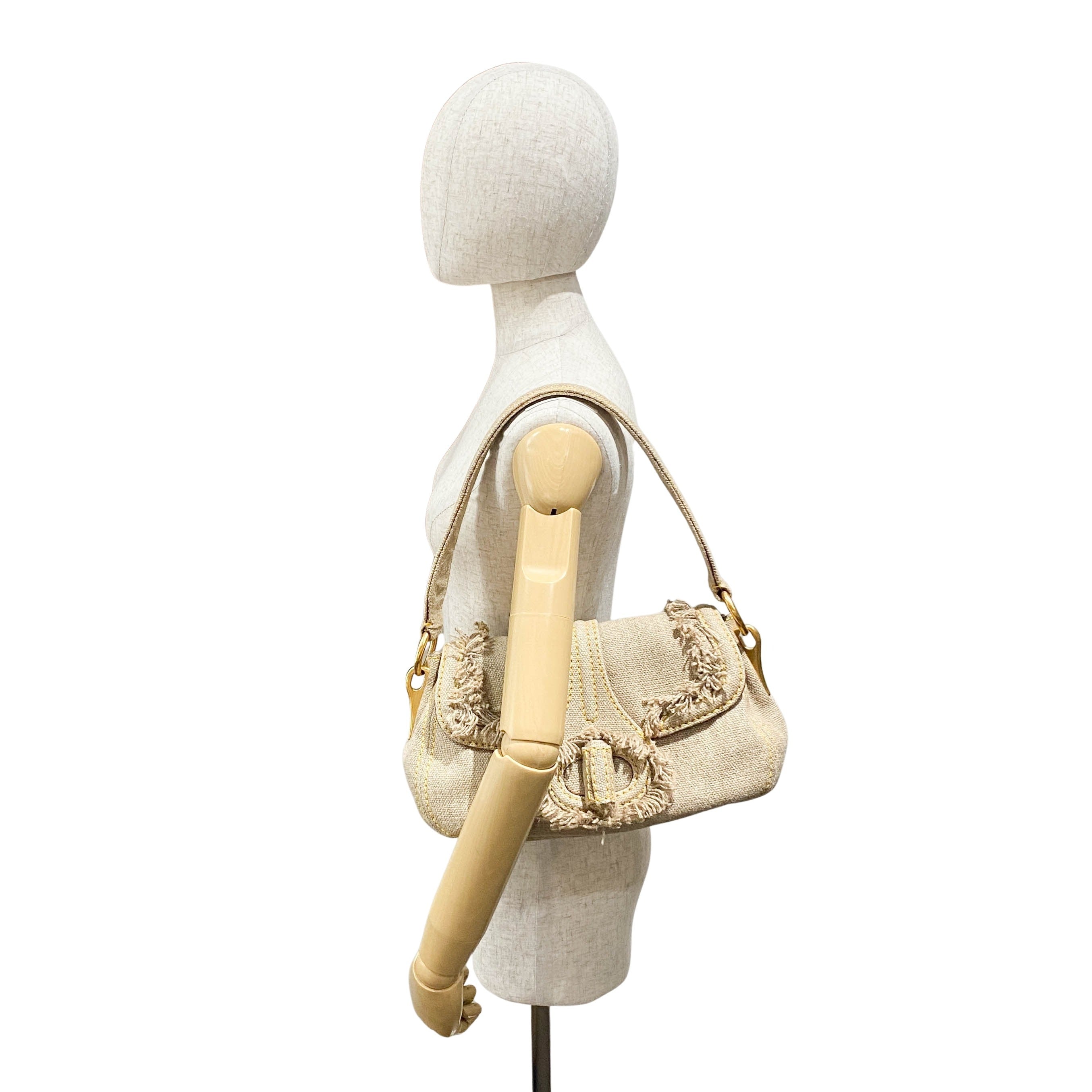 Beige Cotton Shoulder Bag