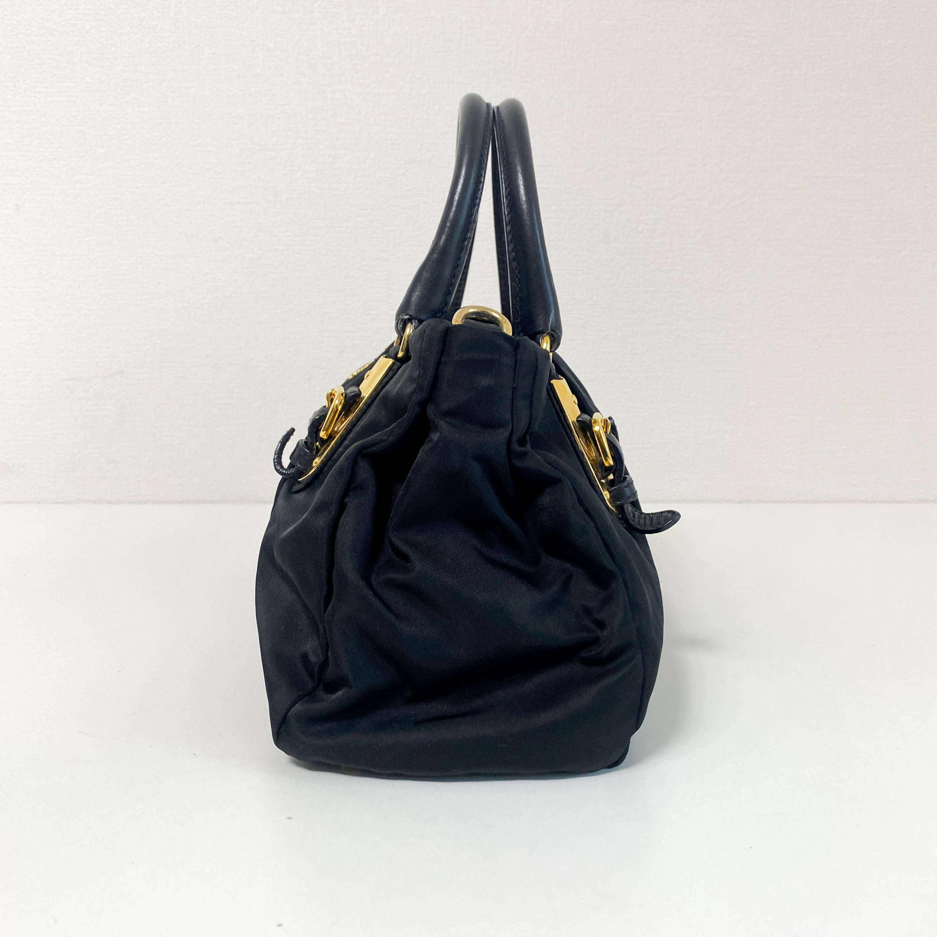 Black Nylon Tessuto Top Handle Bag