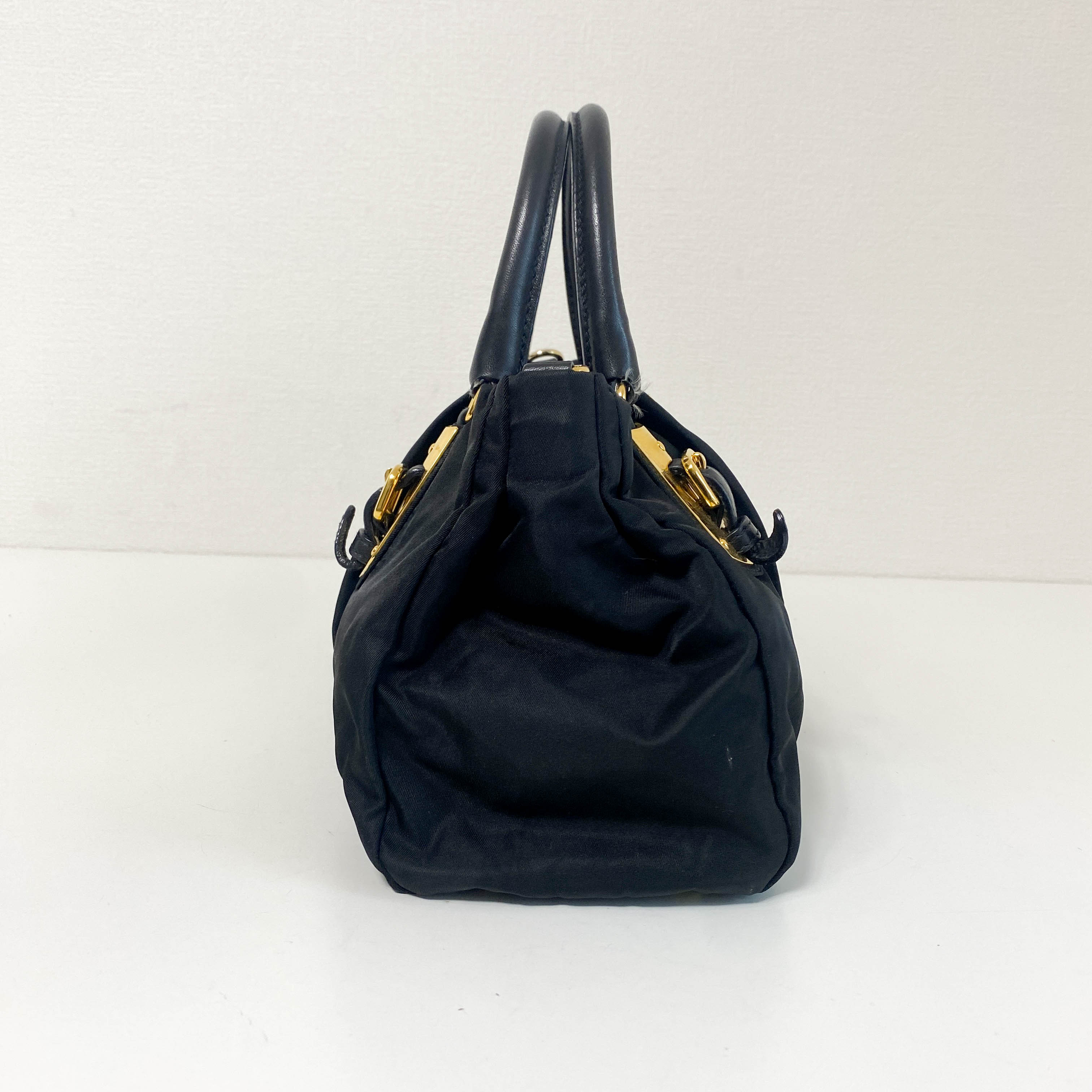 Black Nylon Tessuto Top Handle Bag