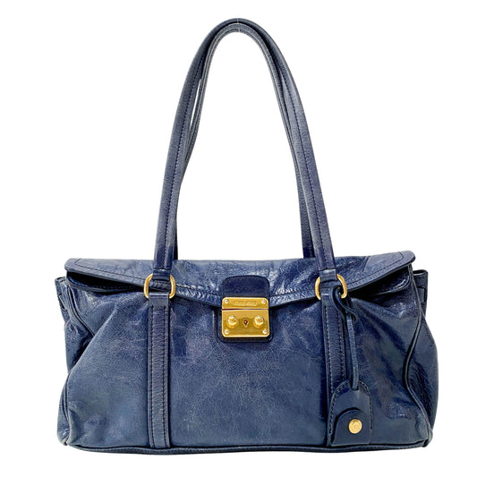 Vitello Shine Navy Calfskin Shoulder Bag
