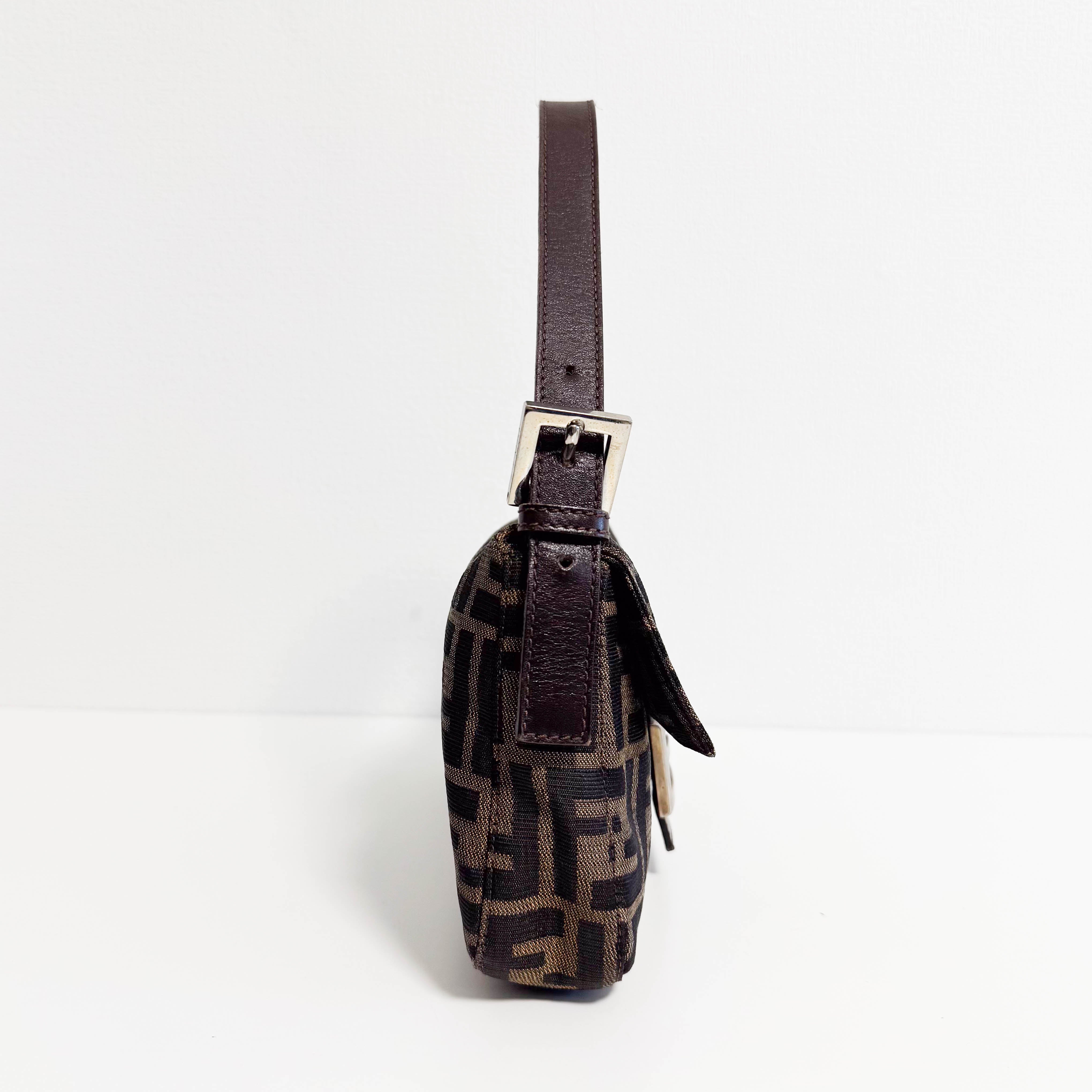 Baguette Zucca Brown Canvas with Silver Hardware Shoulder Bag