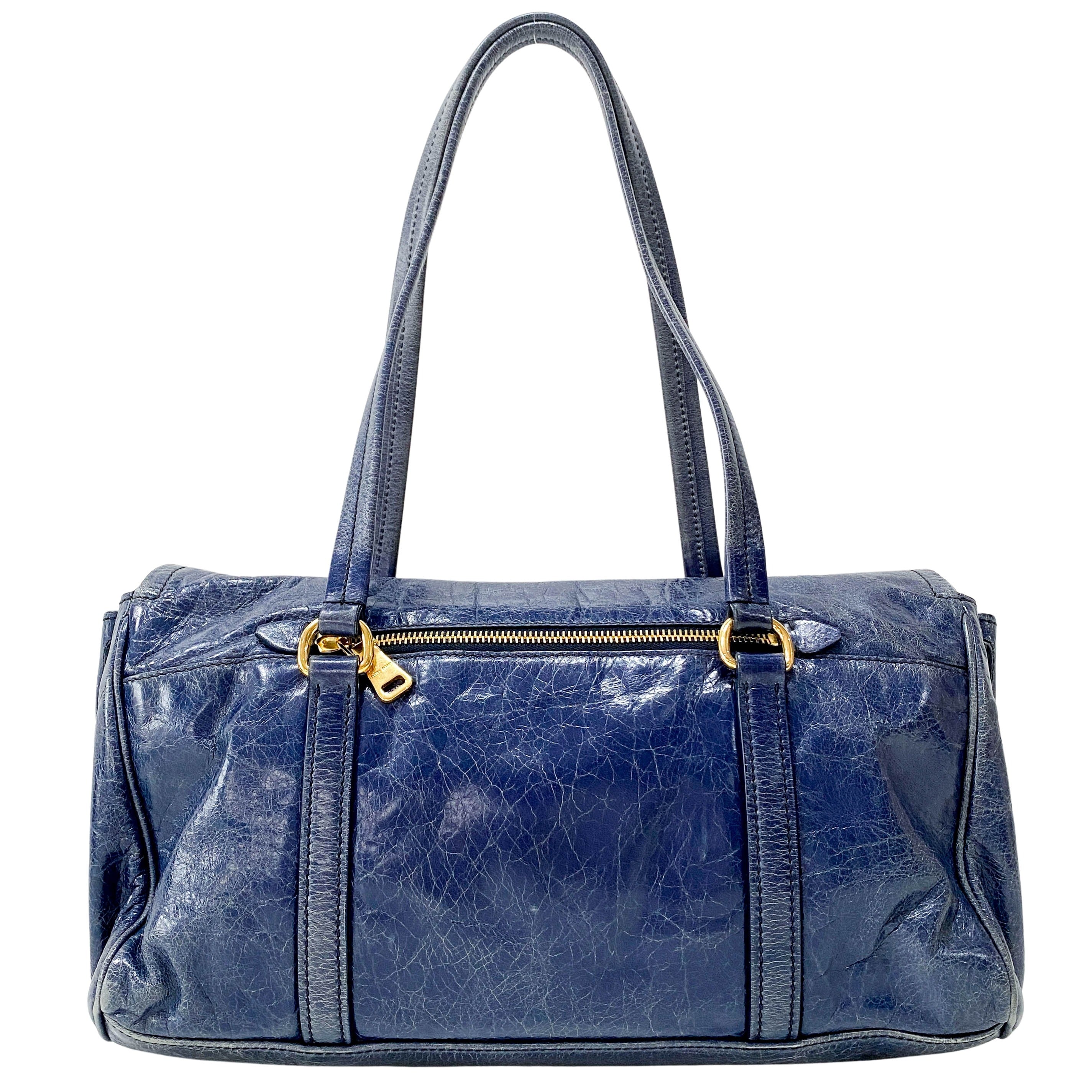 Vitello Shine Navy Calfskin Shoulder Bag