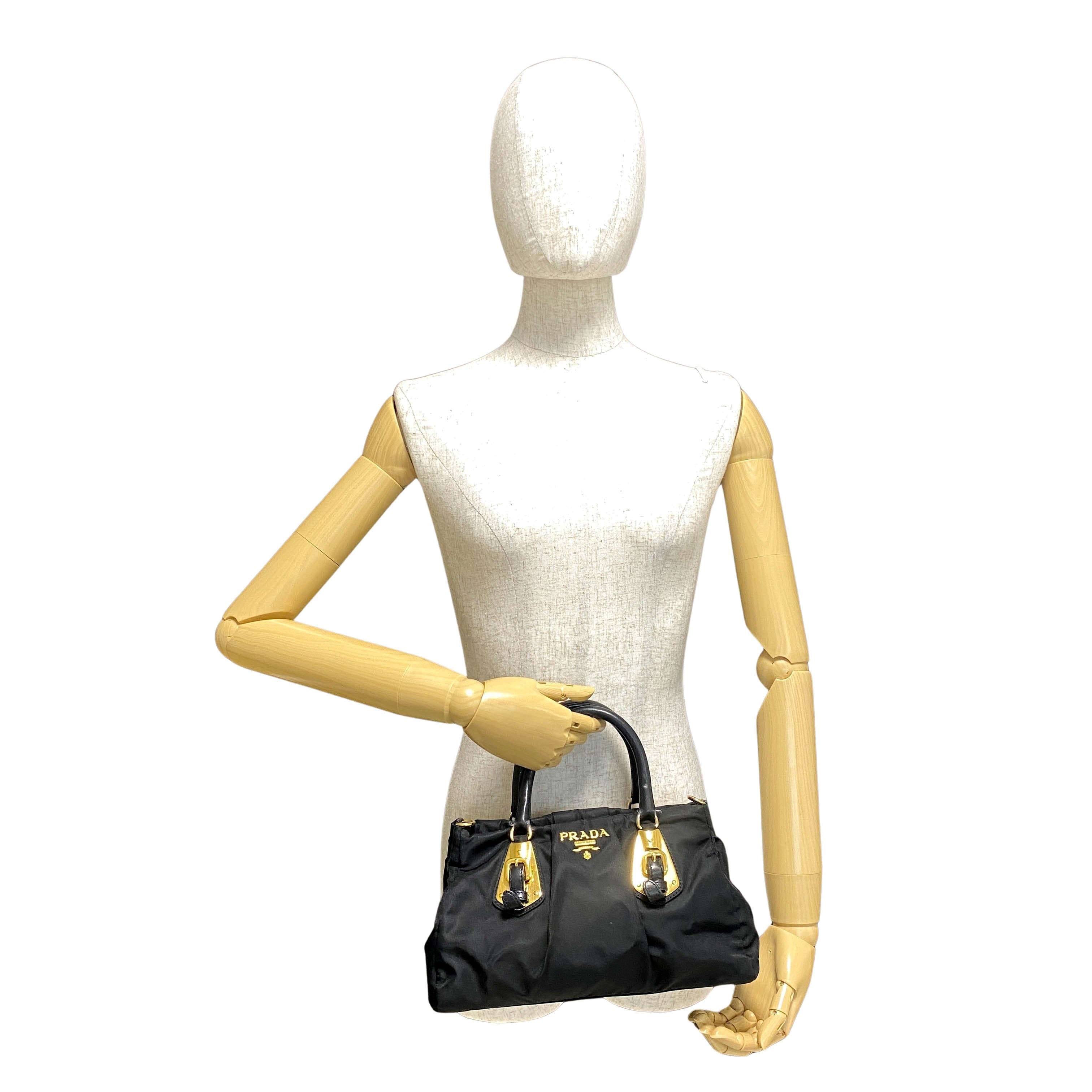 Black Nylon Tessuto Top Handle Bag