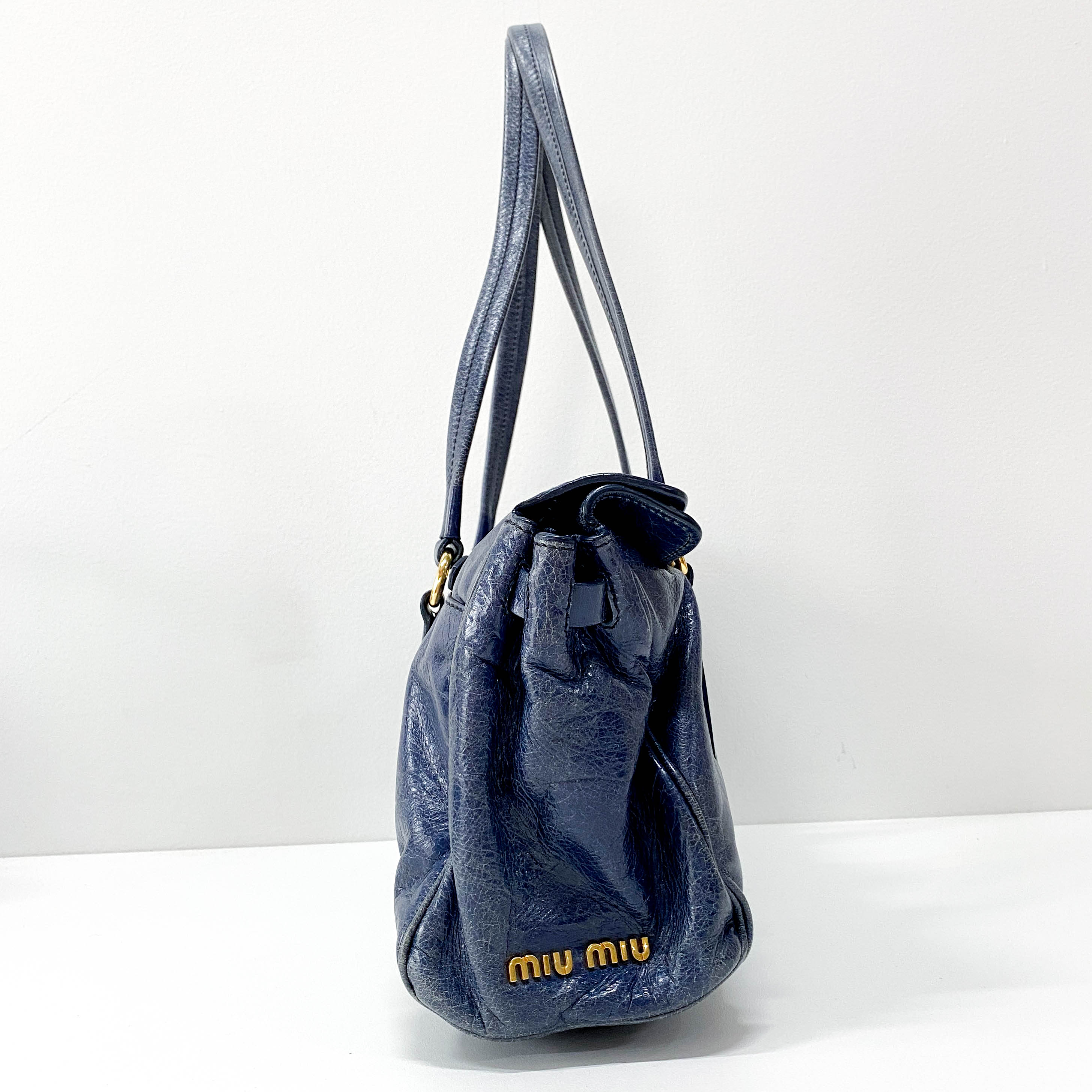 Vitello Shine Navy Calfskin Shoulder Bag