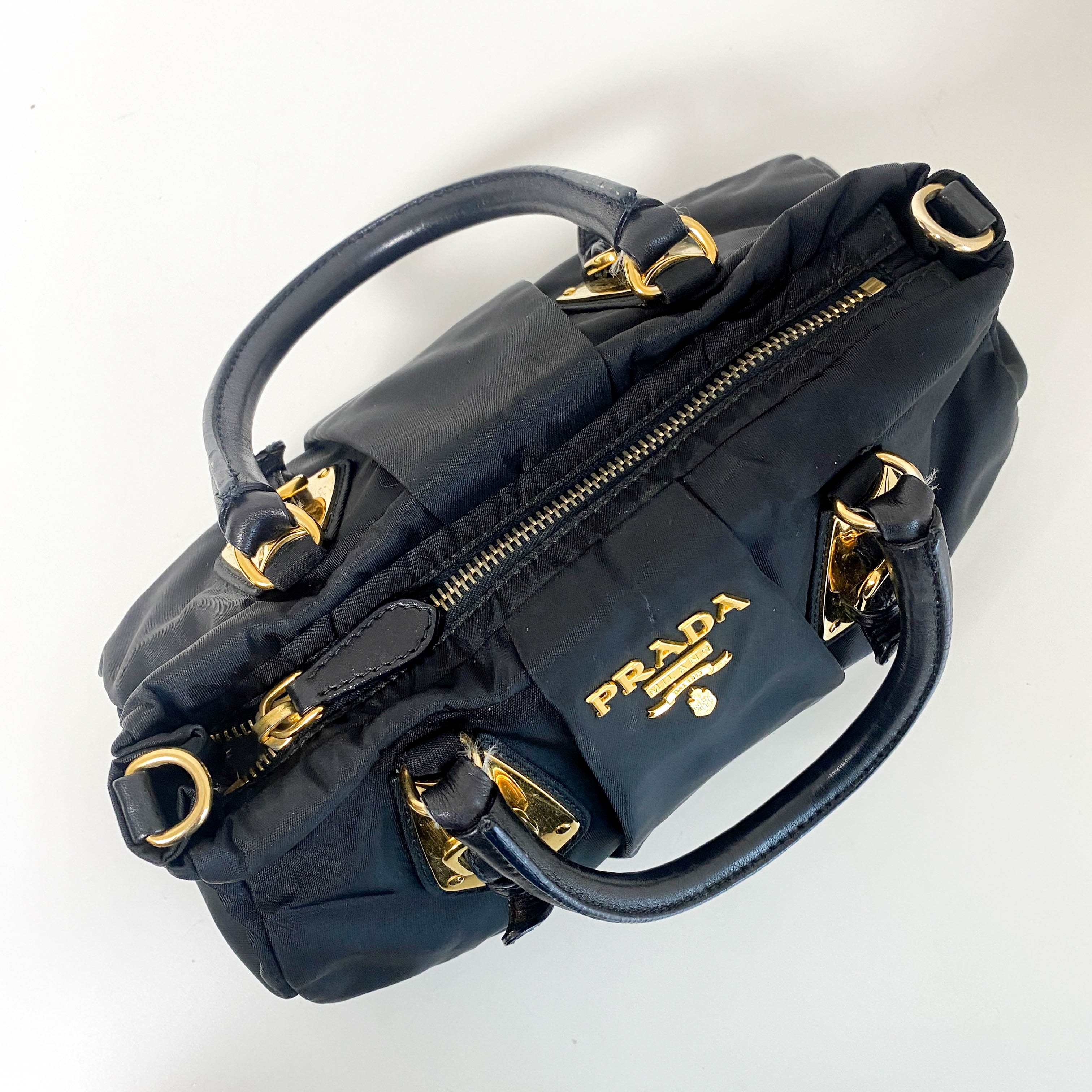 Black Nylon Tessuto Top Handle Bag