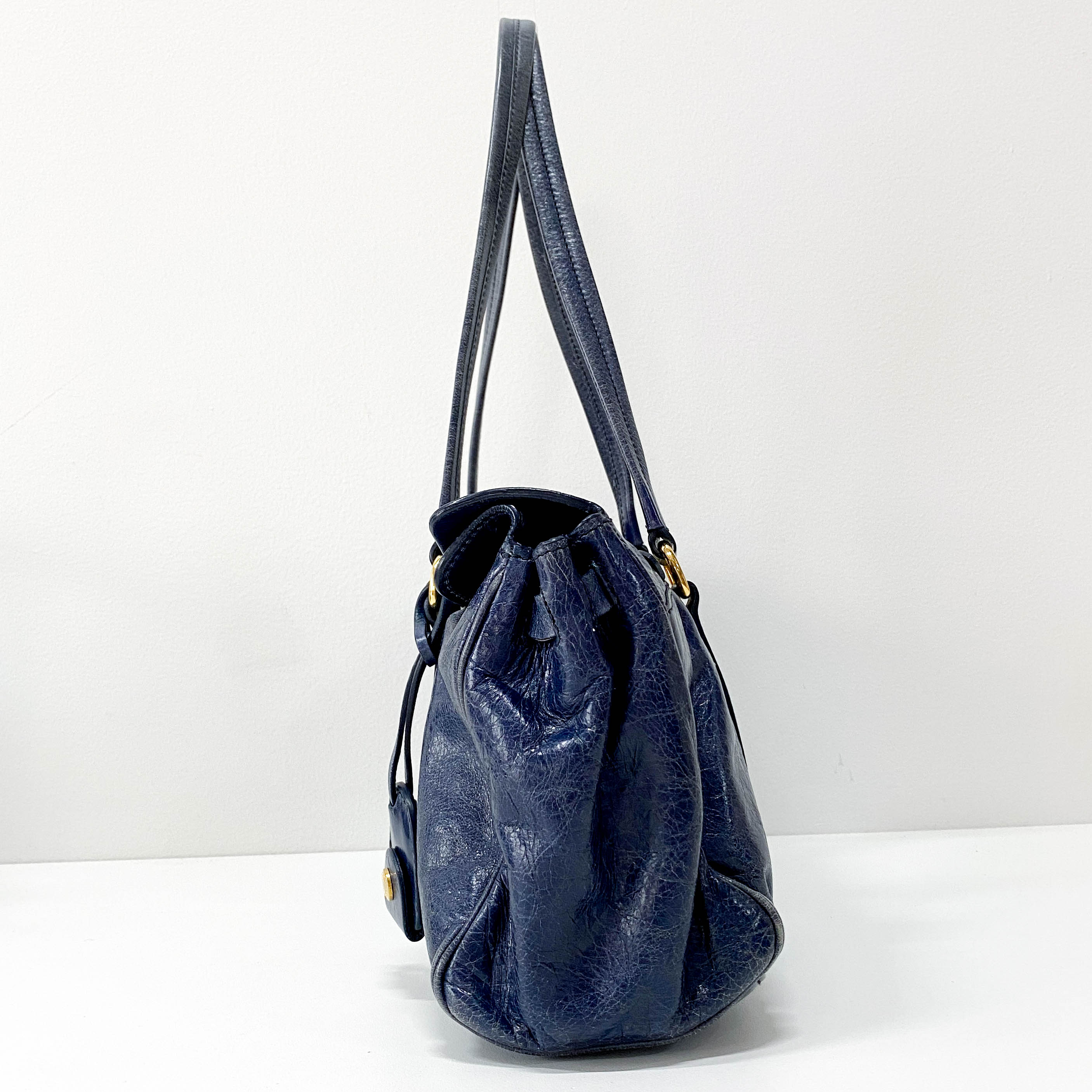 Vitello Shine Navy Calfskin Shoulder Bag