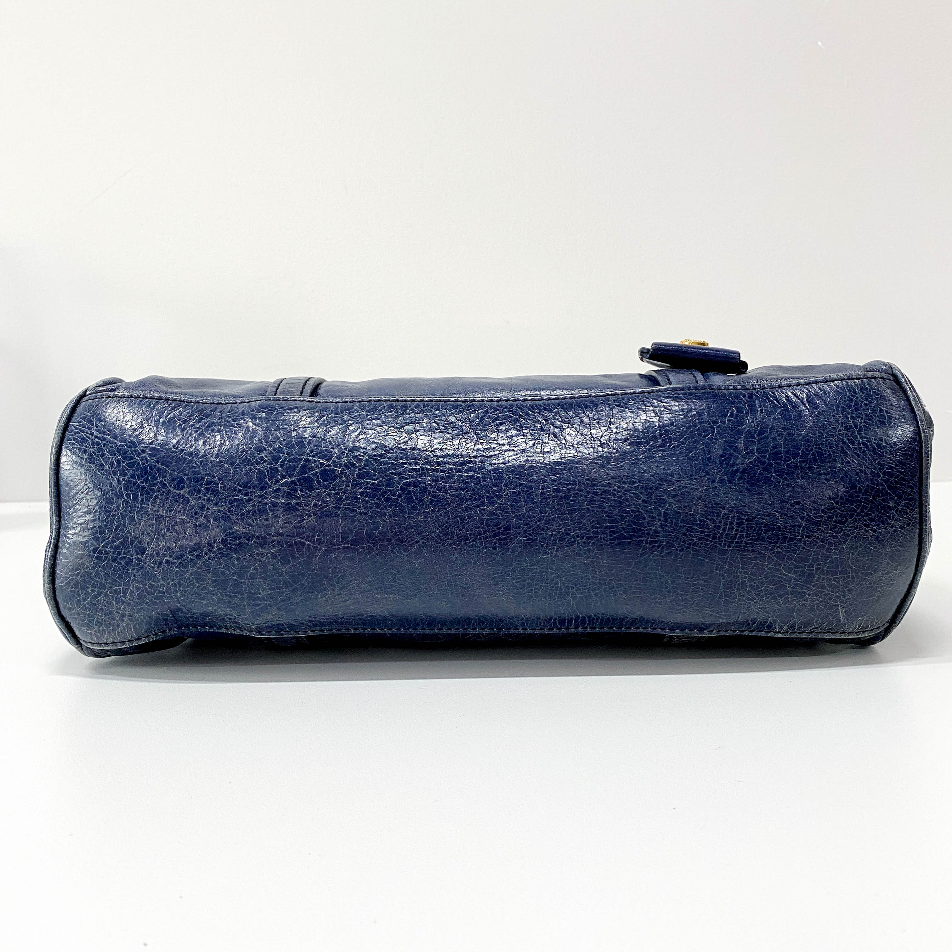 Vitello Shine Navy Calfskin Shoulder Bag